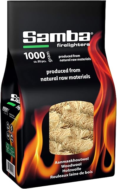 Samba Natural Wood Wool Firelighters Eco Odourless FSC Certified Instant Long Burning Fire Starters, Brown (4030)