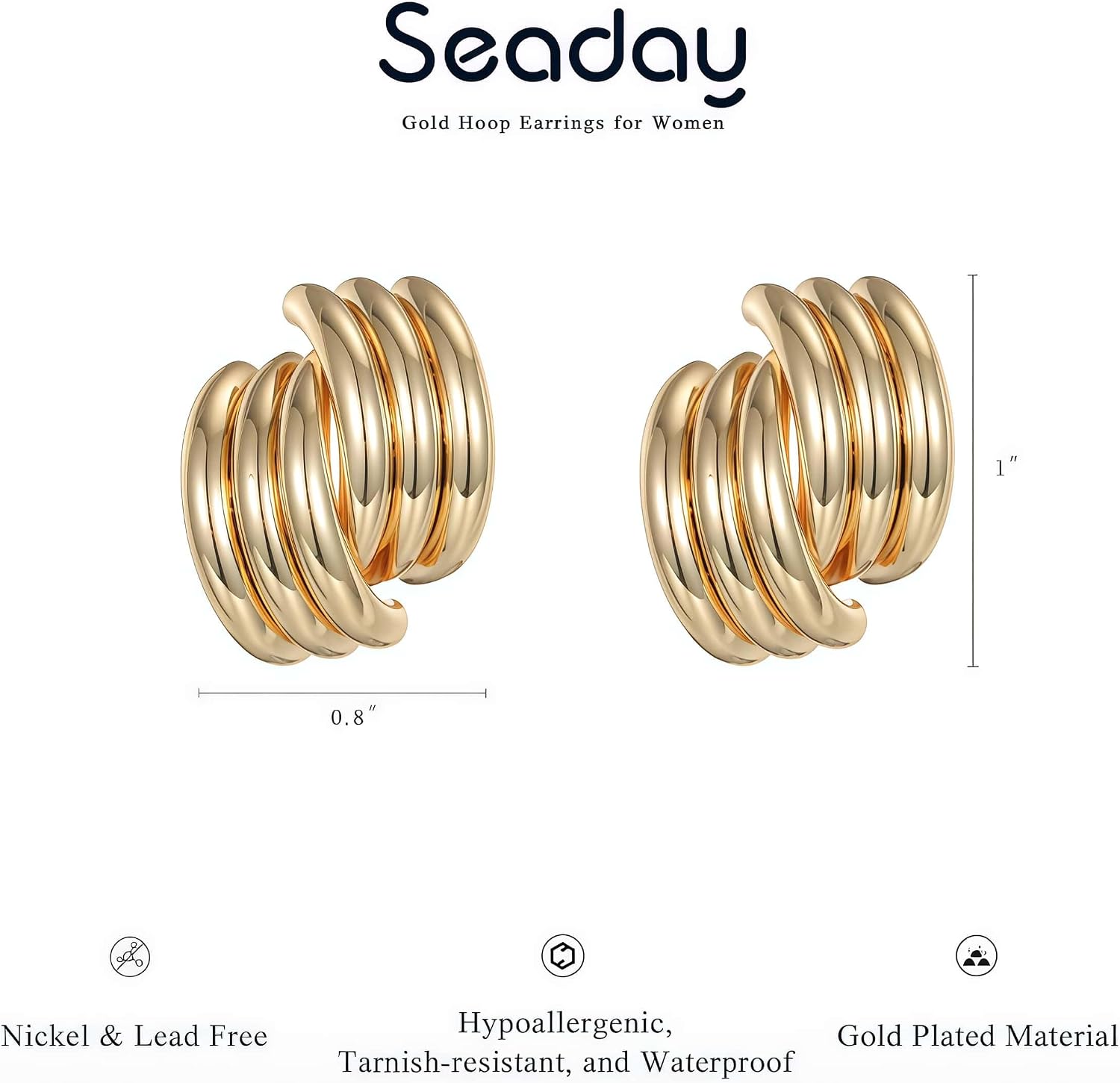 SEADAY 14K Gold Plated Hoop Stud Earrings for Women, Fashion Accessories image 5