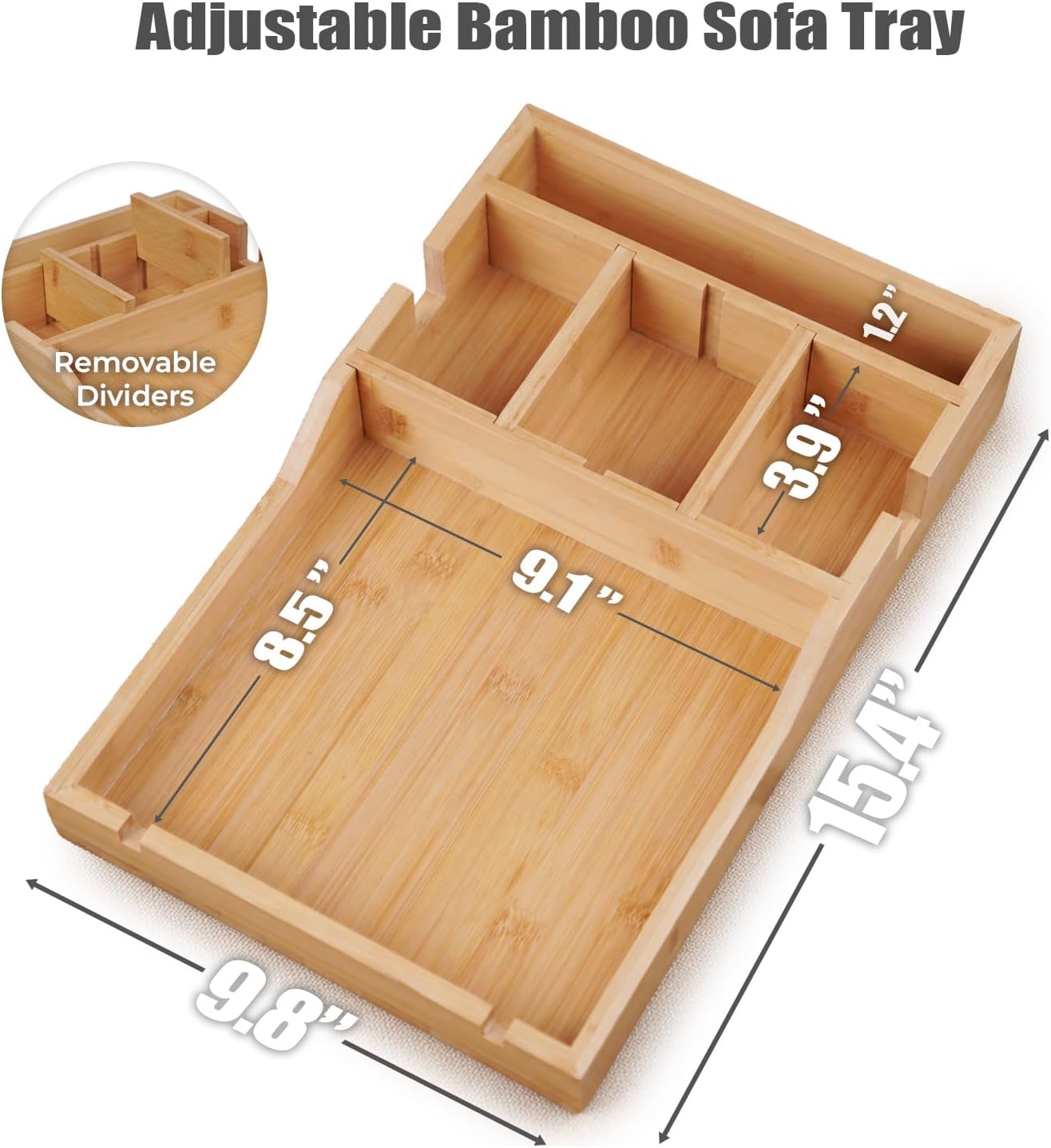 Couch Tray, 2-in-1 Insert & Flat Sofa Organizer Bamboo with Adjustable Cup Holders, Sofa Cup Holder Tray Fits Seat Gaps or Ottomans,for Snacks, Drinks, Remote (Natural)