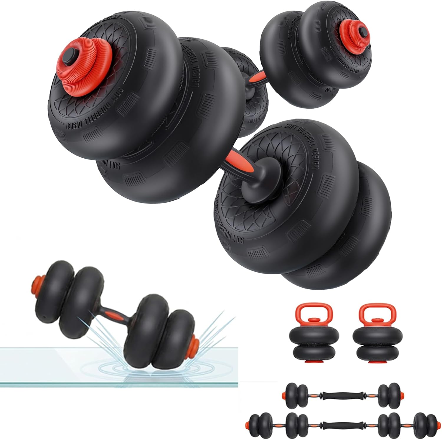 Yoleo Adjustable Dumbbell Set, 45LBS Free Weight Set with Silent Anti-Collision Air Cushion with Connector, 5-in-1 Dumbbells Set Includes Barbell, Kettlebells, Push up Stand, Weight Plate, Exercise & Fitness Dumbbells Weight Set for Home Gym Suitable Men/Women