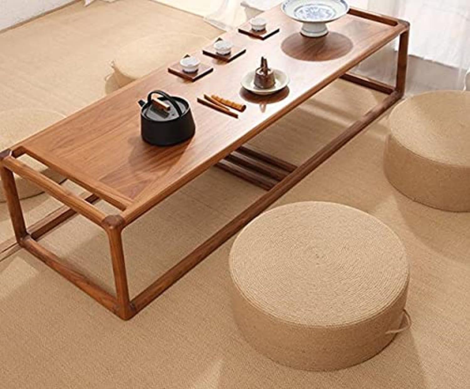 AVSHOP Decor Jute Pouf| Ottoman| footrest (Jute Pouf) Sitting Round Ottoman with Handle(Light Beige) (45X45X22 CM)-image-41
