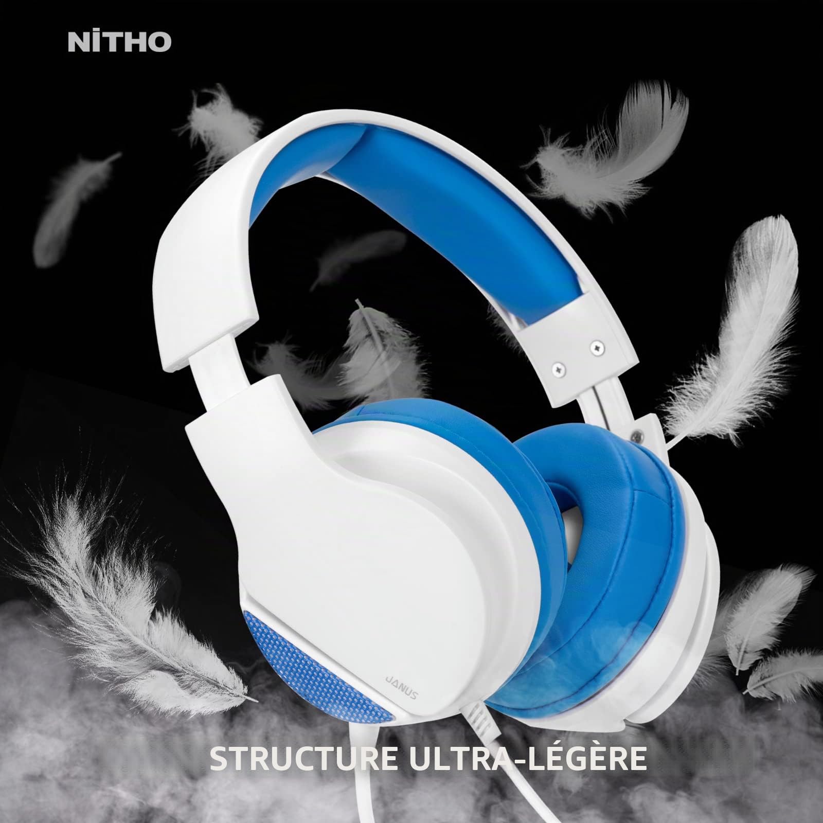 NITHO Janus Casque Gamer Filaire Over-Ear – Haut-Parleurs 50 mm, Microphone Flexible, Son Puissant – Jack 3.5 mm – PC/PS4/PS5/Xbox One/Series X|S/Mobile/Tablette – Bleu