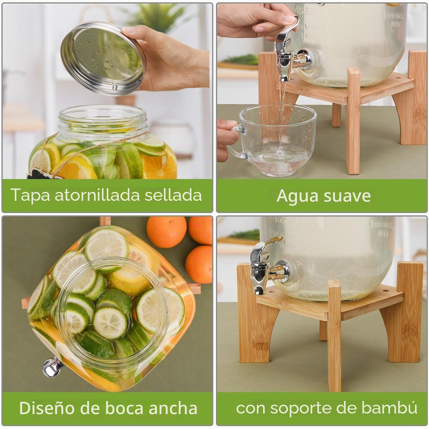 Hisredsun 2 dispensadores de bebidas de 4 l con grifo para fiestas | Dispensador de agua de vidrio para bodas cumpleaños,Bote de Bowle con tapa