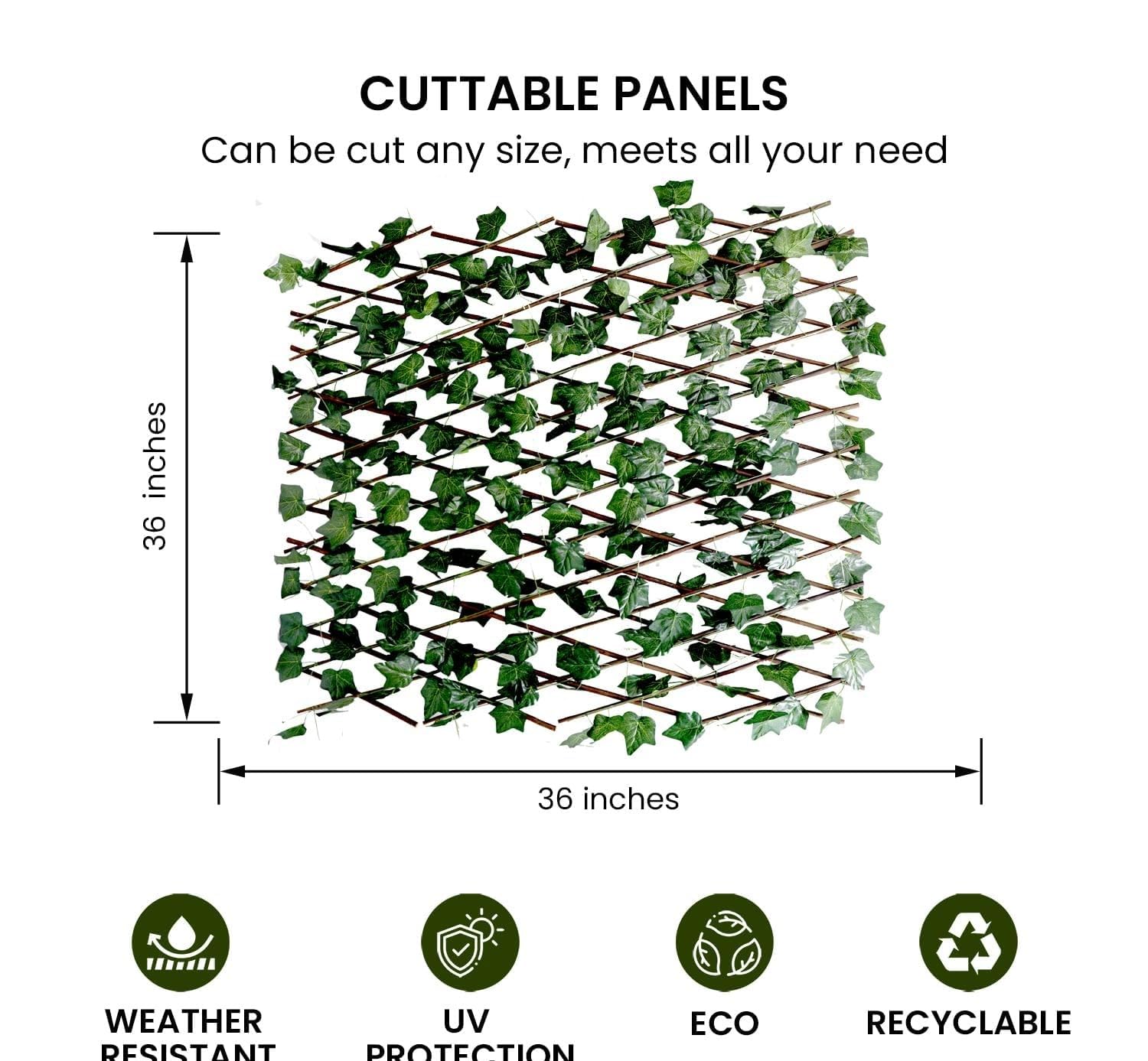 De Gardenia Expandable Wooden Garden Fence with Artificial Leaves for Wall & Ceiling, Privacy Screen, Decorative Faux Ivy Panel, Green, 3ft x 3ft for Outdoor & Indoor Use - Image 3 thumbnail