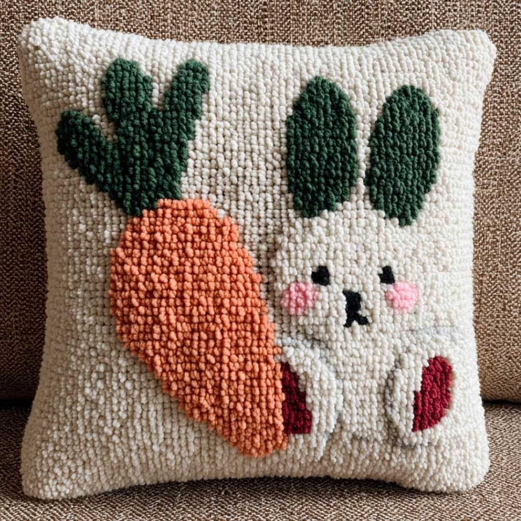Taxpy DIY Latch Hook Pillow Kit Pre-Printed Hook and Latch Rug Kits Rabbit 17X17 Inch.Cross-Stitch Embroidery Cushion Cover for Home Sofa Decoration