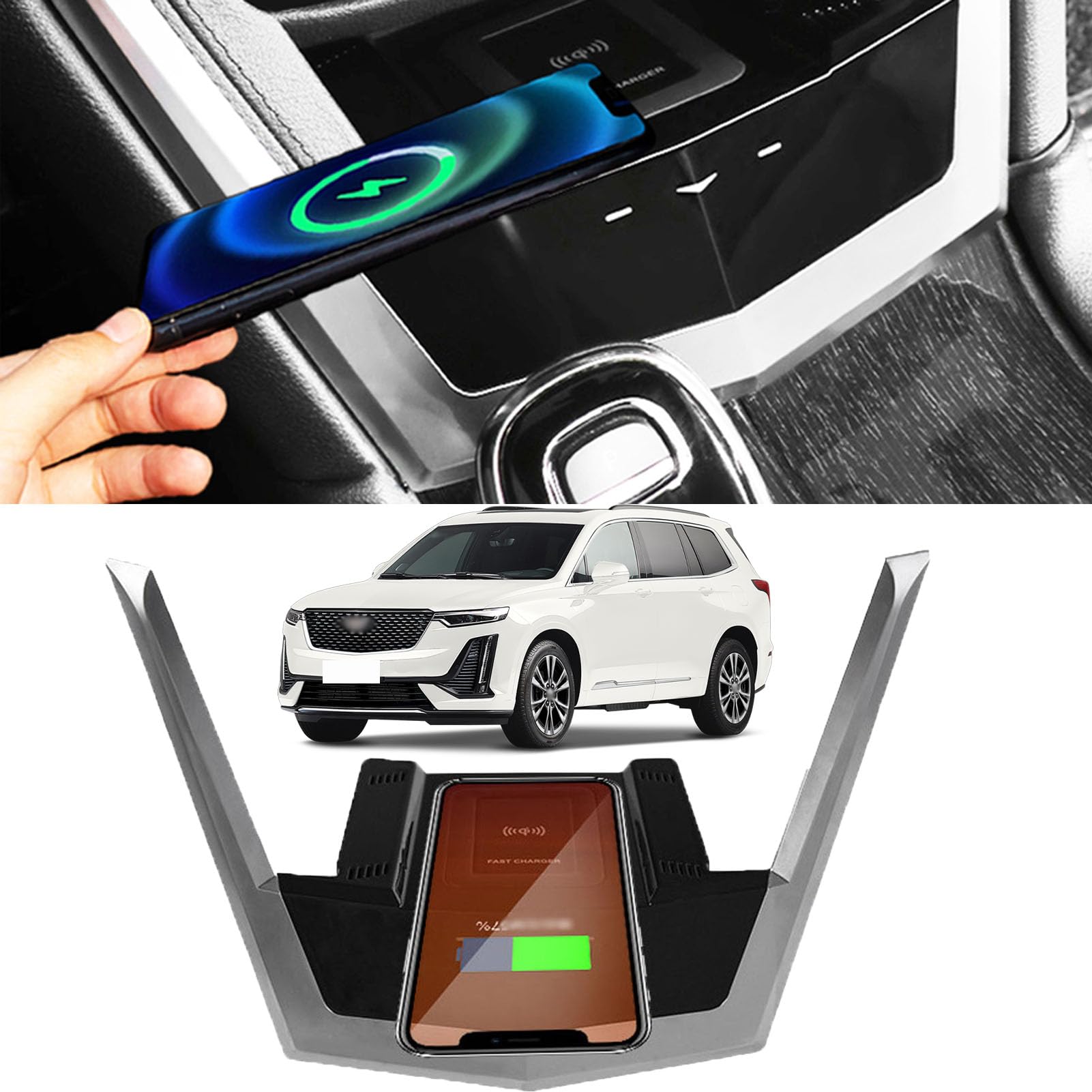 Cenna Caricabatteria da Auto Wireless per Cadillac Xt5 (2016-2023) Xt6 (2019-2023) Accessorio per Tutti I Modelli con Ricarica Rapida Wireless da 15 W, Regalo per La Famiglia