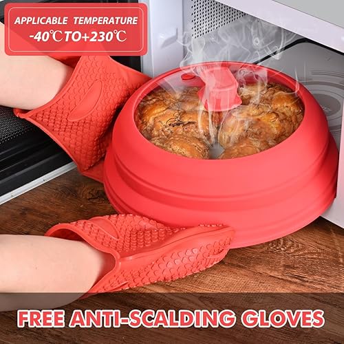 Vista 32 de Cubierta de vidrio para salpicaduras de microondas, tapa protectora de salpicaduras con silicona plegable para cubierta de alimentos, cubierta