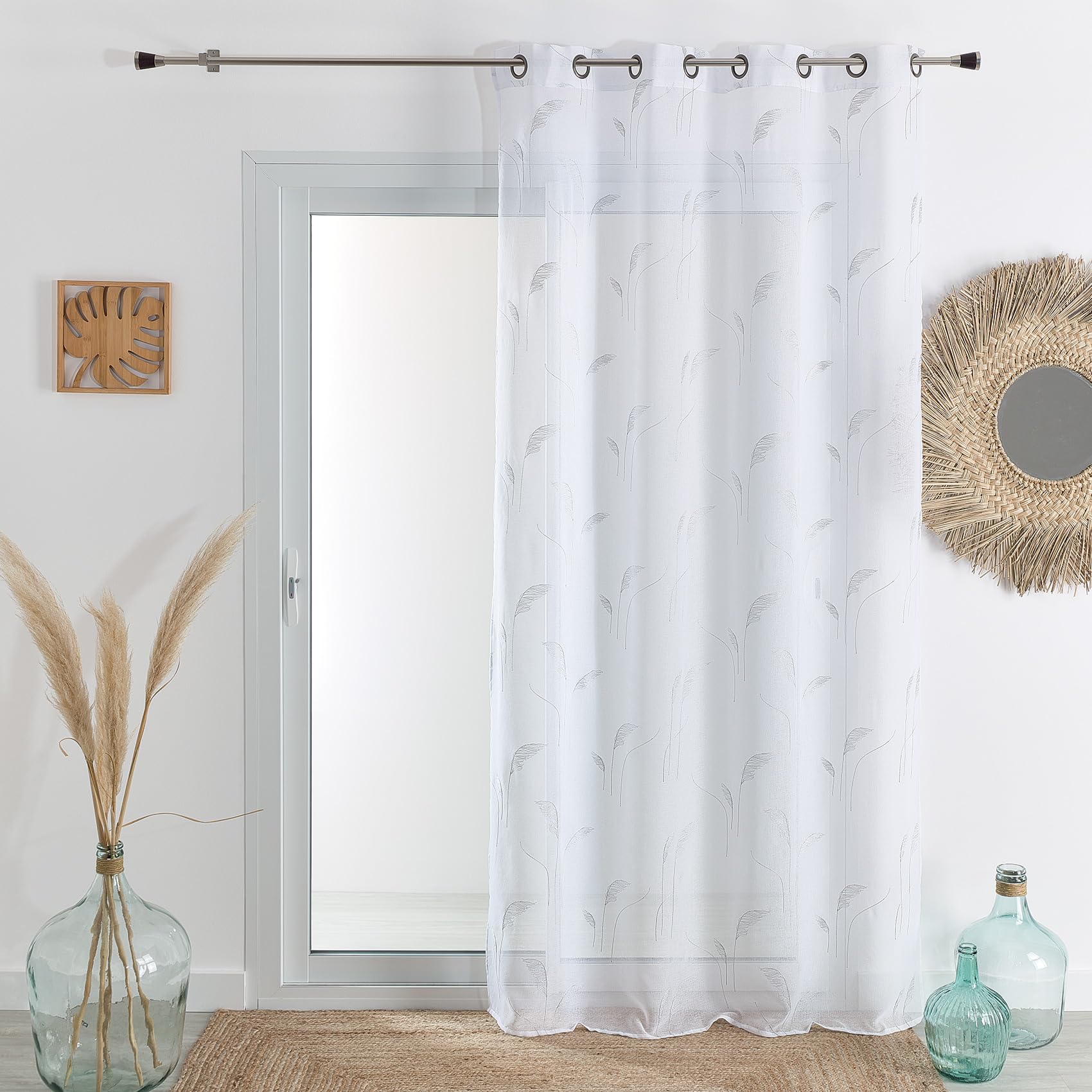 HomeMaison. com Embroidered Muslin Net Curtain 140 x 240 cm Silver