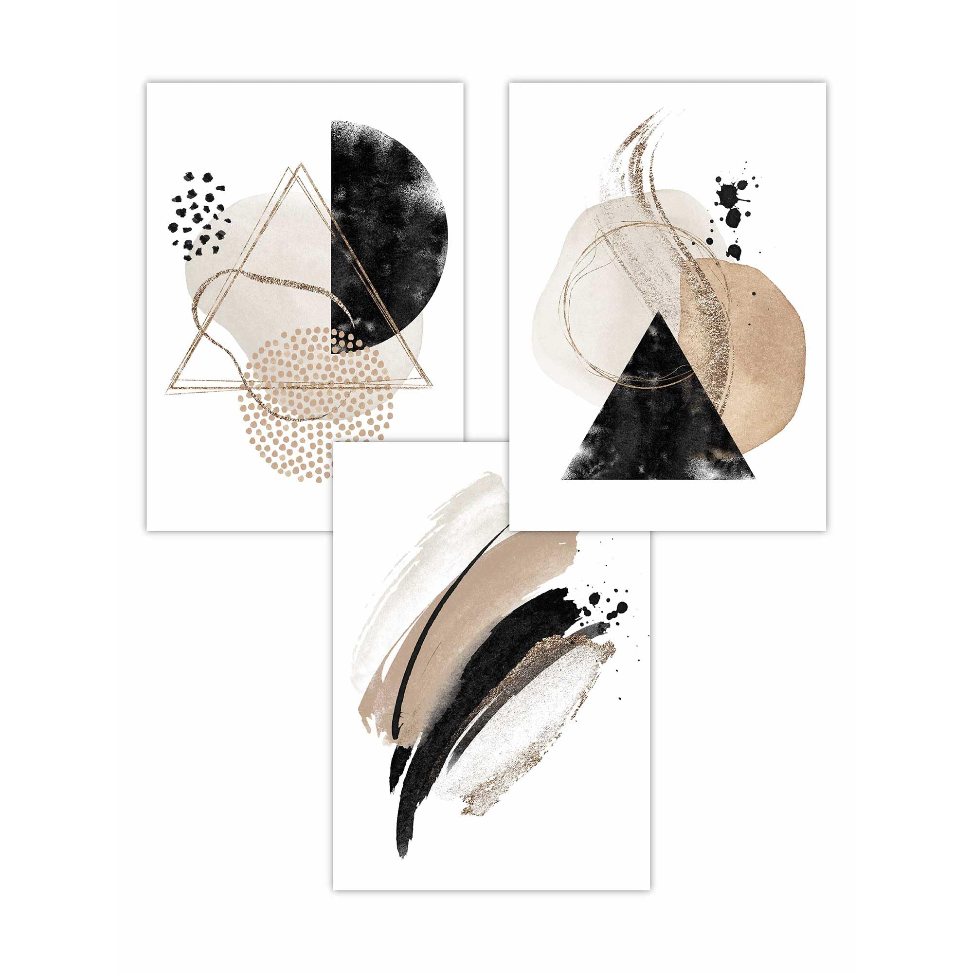 ARTZE Set of 3 Abstract Black and Beige Wall Art Prints Only Size: (A3-29.7 x 42 cm), Beige / Black, A3 - Prints Only - Image 2