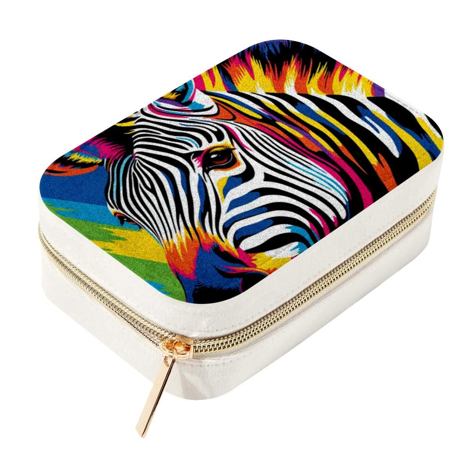 Caja de joyería de cebra con doble capa organizador de viaje para anillos y aretes