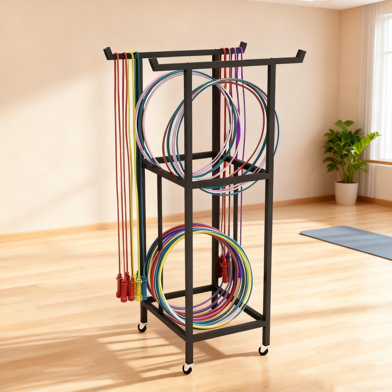 Supporto per Hula Hoop Supporto porta-hula hoop con ruote, organizer mobile per hula hoop per studio yoga, palestra, supporto salvaspazio per corda per saltare