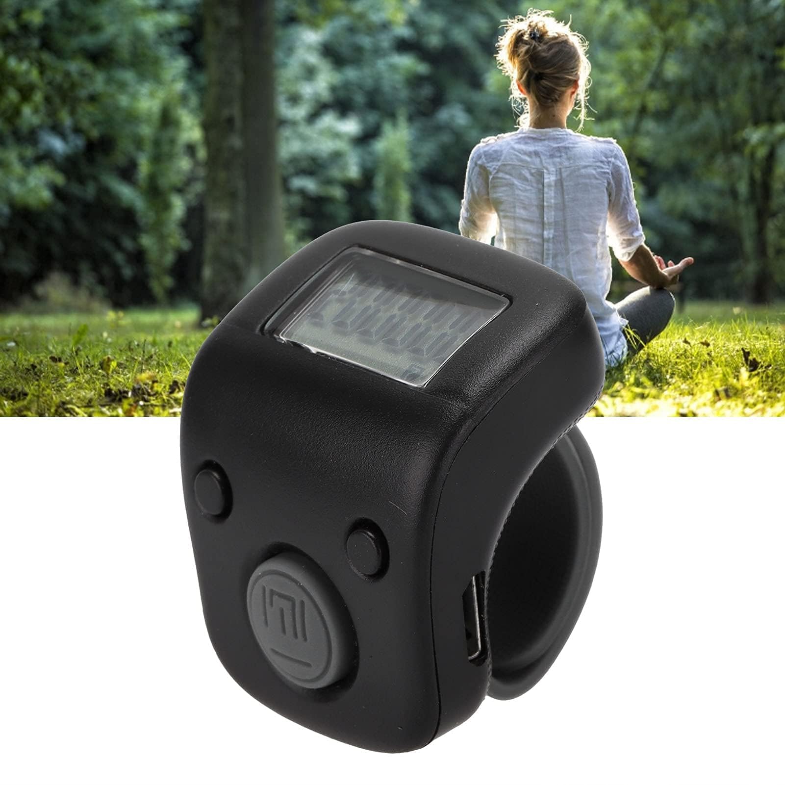 Contatore di Perline Digitale Nero, Forma ad Anello, Mini Strumento per Conteggio Buddista, Accessorio per Meditazione, Design Portatile