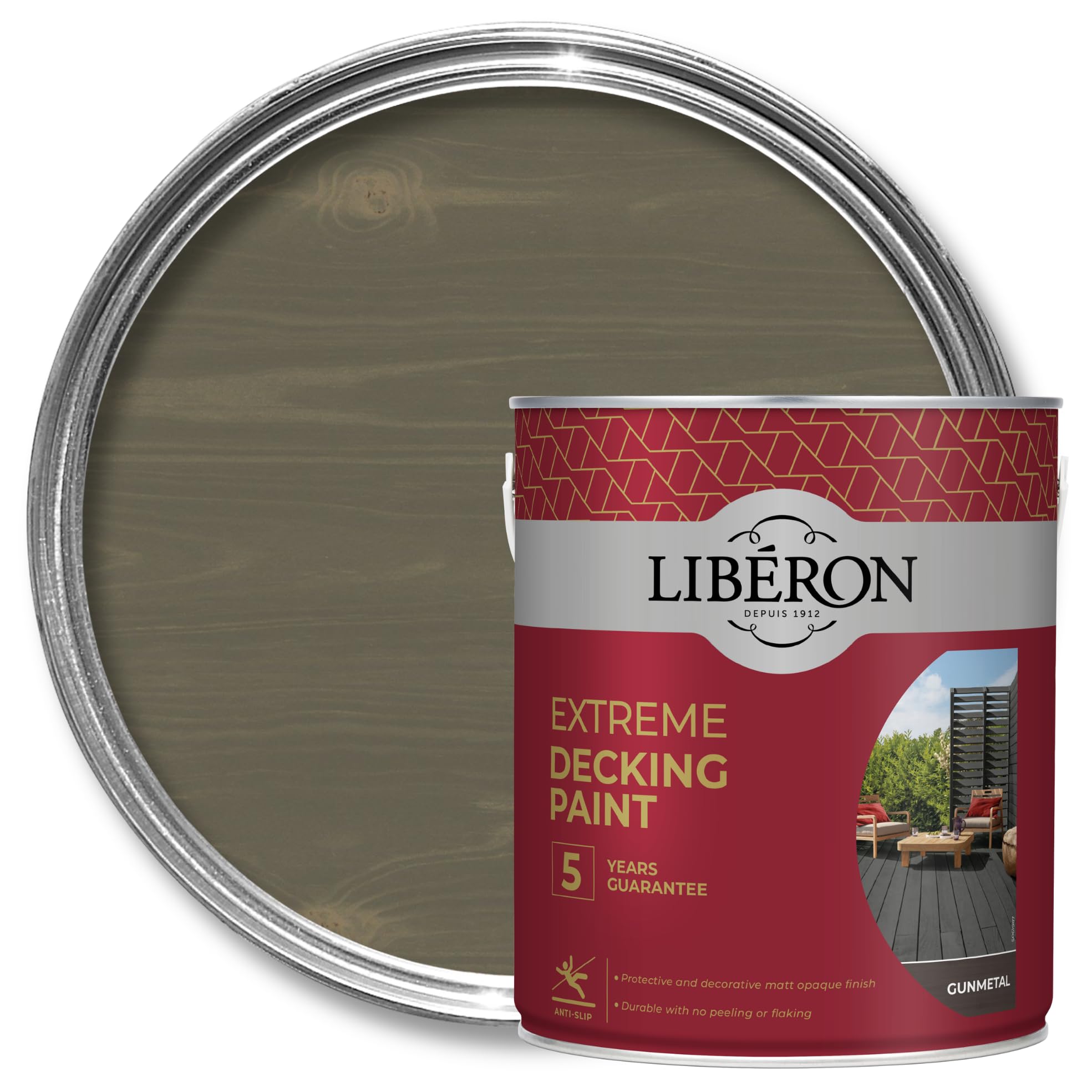 Liberon Extreme Decking Paint Gun Metal 2.5 Litre Non Slip 5 Year Guarantee