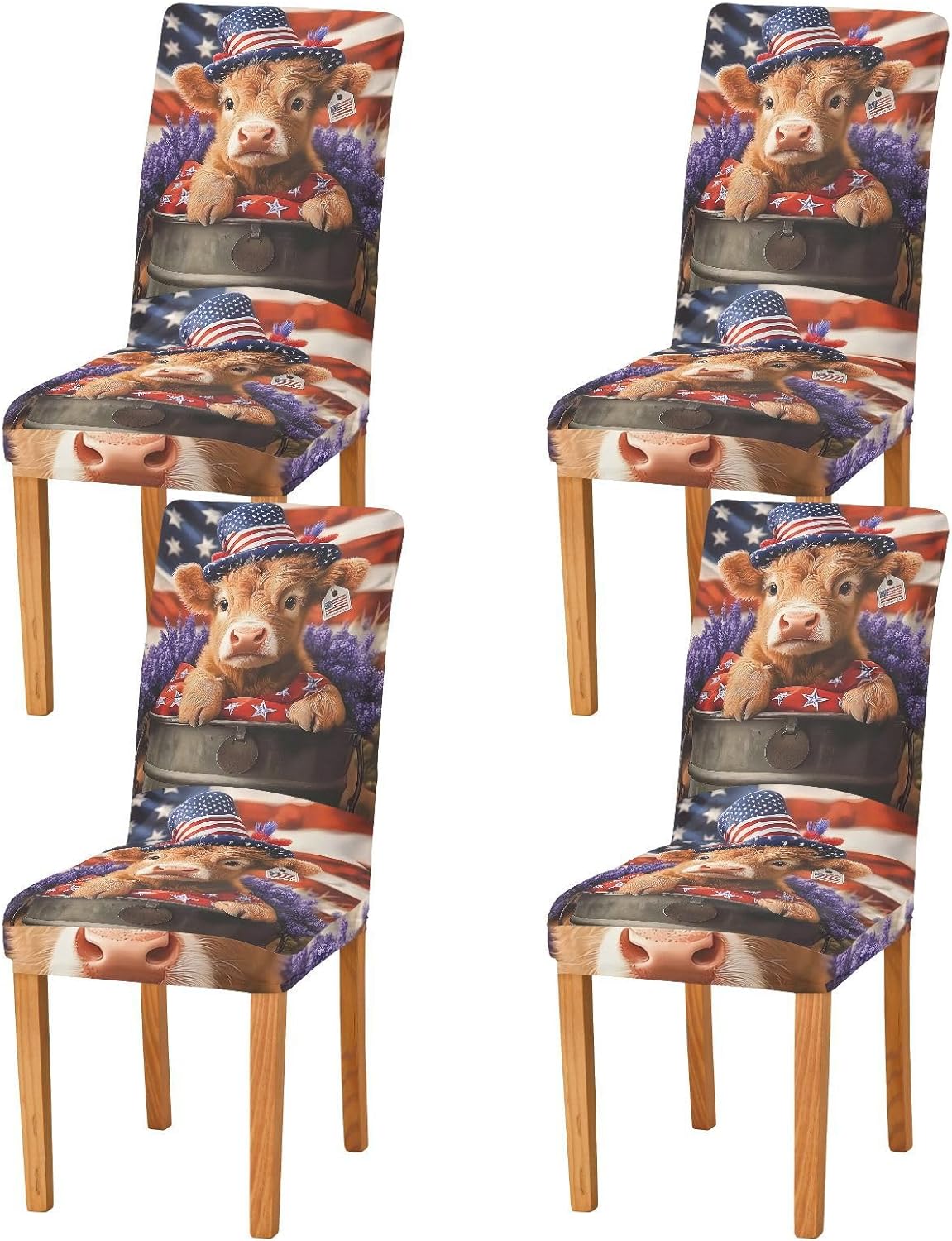 ALAZA Chair Covers for Dining Room, Baby Highland Cow USA Flag Stretch Chair Cover Sets Chair Protector Removable Washable for Ktichen Restaurant Hotel