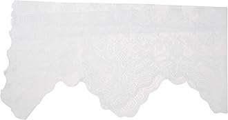 No. 918 Alison Floral Lace Sheer Rod Pocket Kitchen Curtain Valance, 58" x 14", White