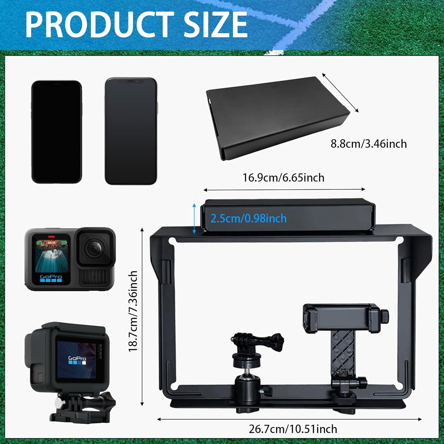 EADAS Adjustable Phone Fence Stand with Sun Visor Suitable for iPhone, Samsung, GoPro, Lenovo and Other Action Cameras Multi Functional Installation Kit for Baseball and Tennis (A)