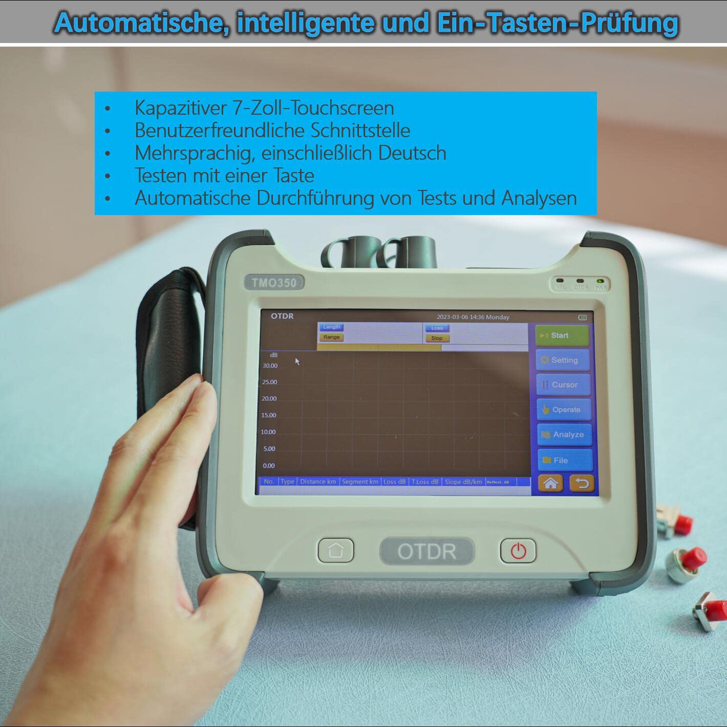 OTDR messgerät MM 850/1300nm 20/26dB, Multifunktions LWL OTDR Multimode+OPM+VFL+OLS+Event Map mit SC FC ST LC Adaptern