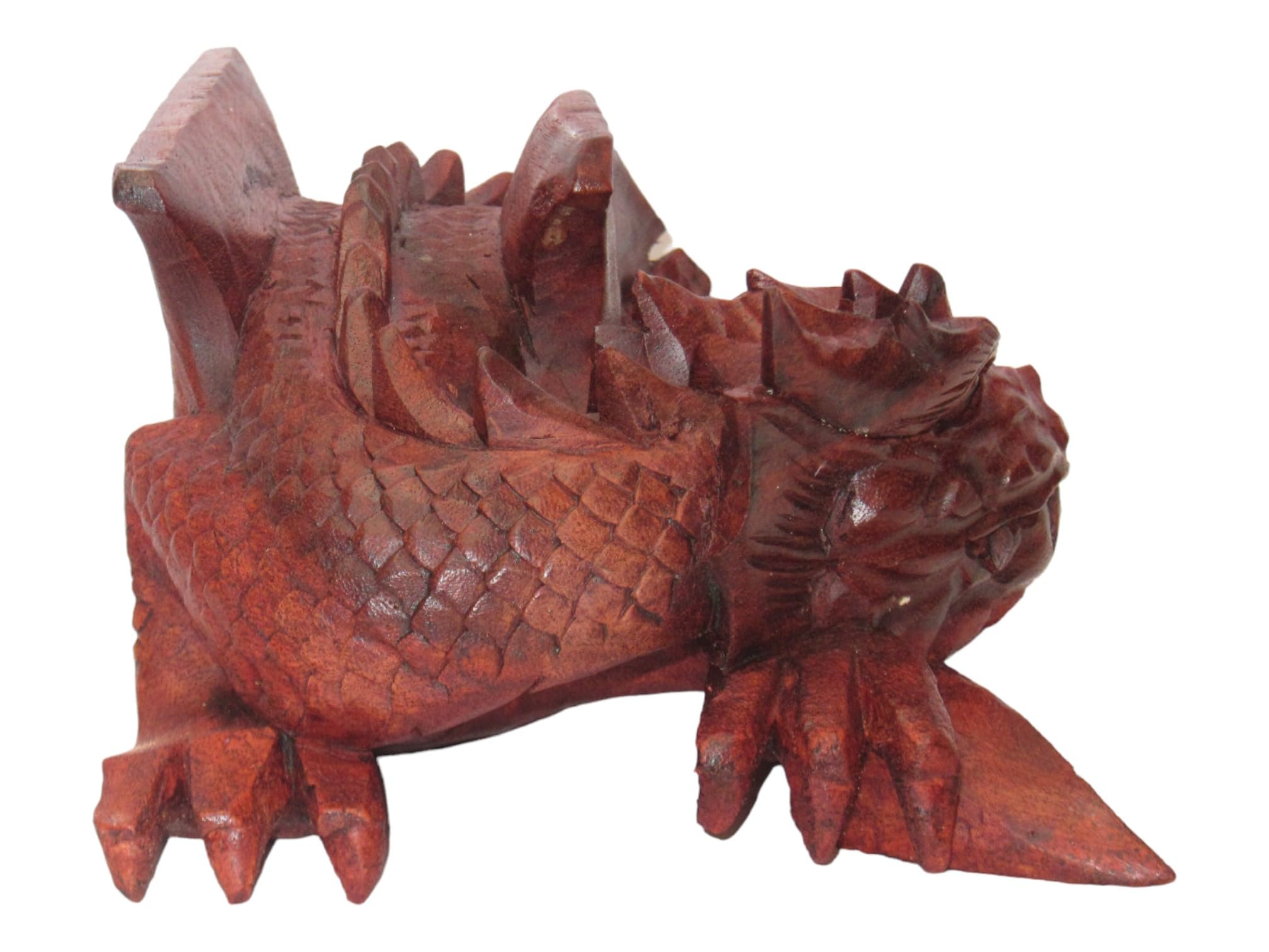 Brave Wings Hand Carved Wooden, Treasure Keeper Sleeping Dragon - Image 4
