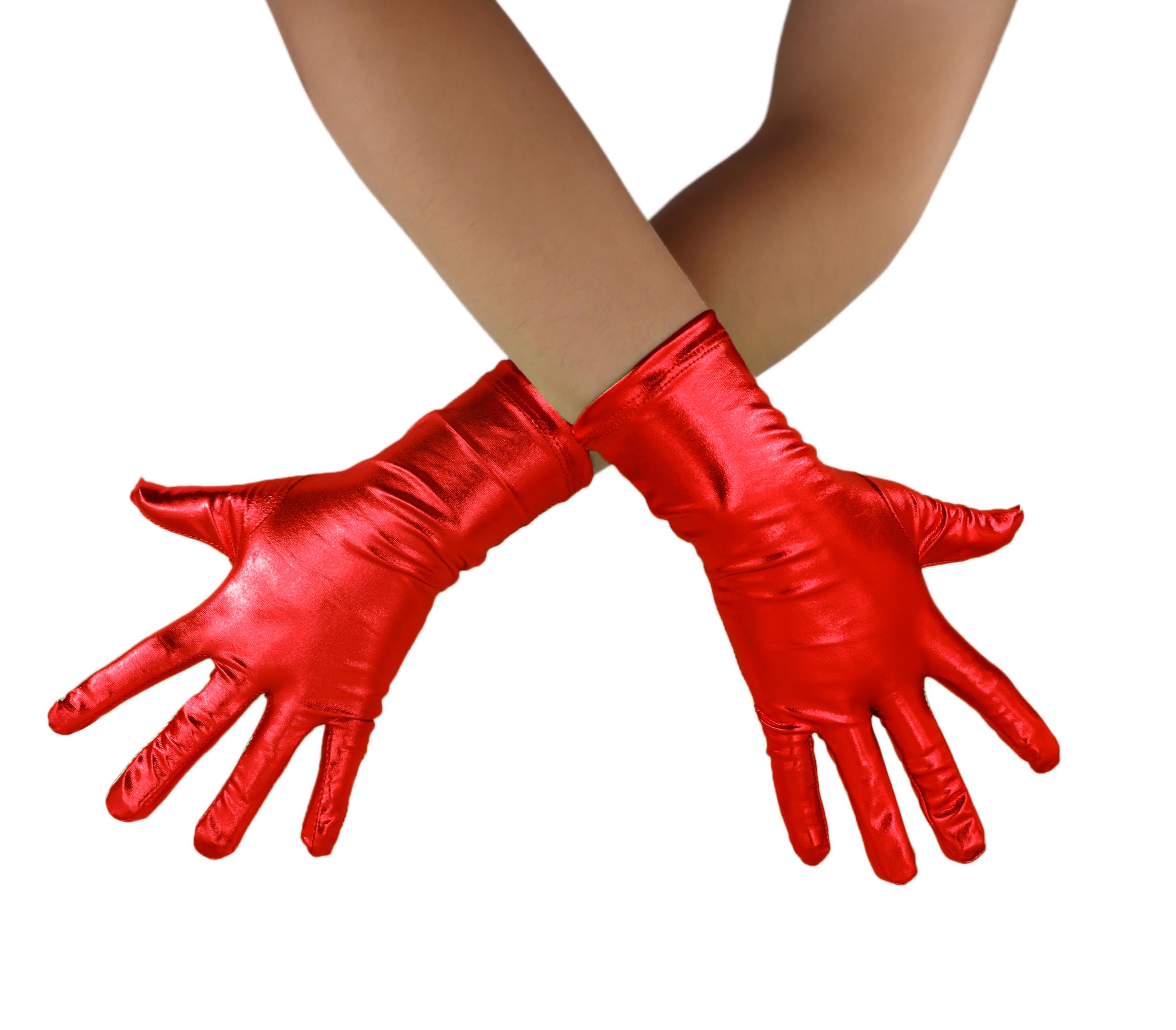 Sheface Men's Women's Shiny Metallic Gloves 1980s Costume Party Cosplay Gloves & Opera Wet Look Gloves, Getaway Solids, One size
