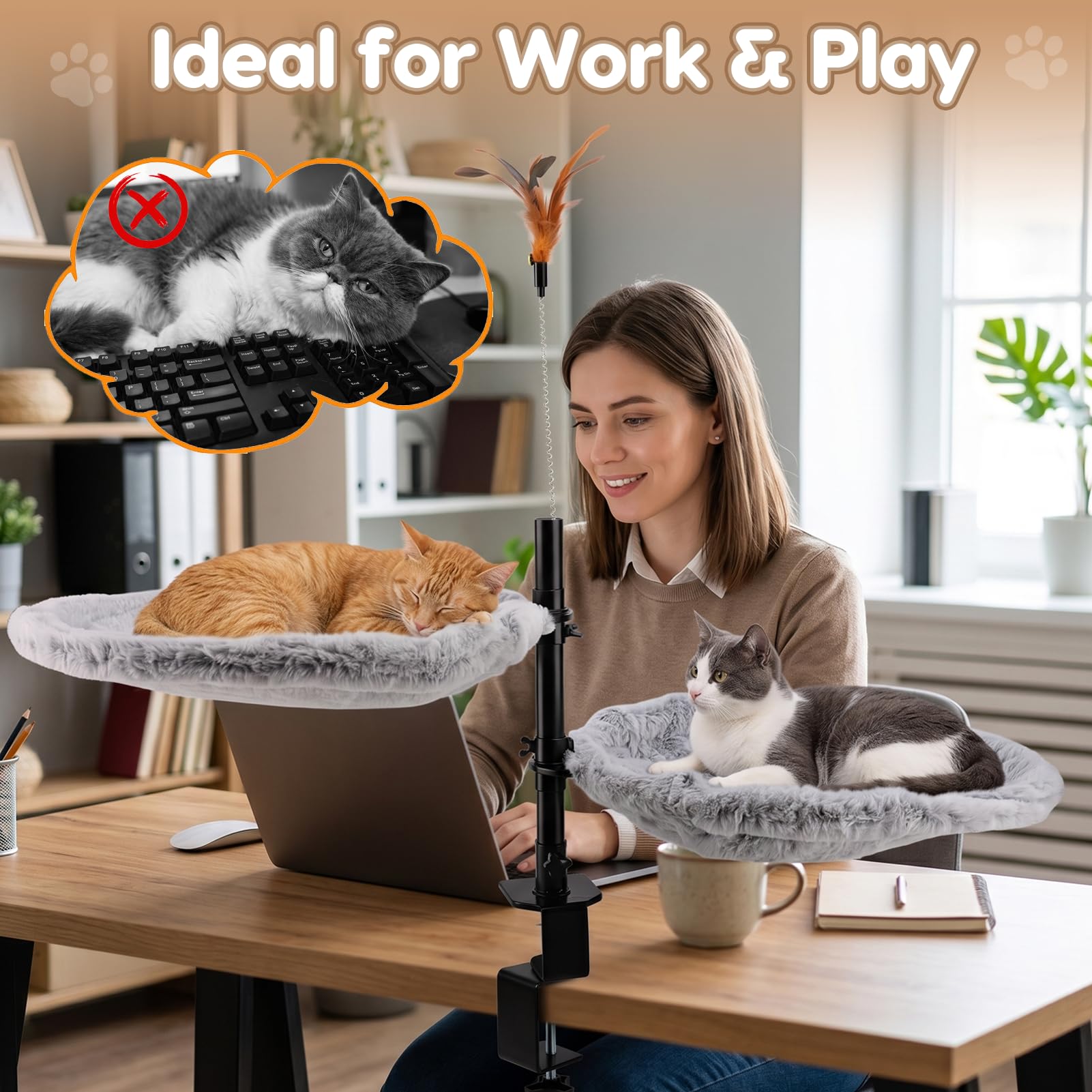 Gugxiom Doppel-Katzen-Schreibtischbett, 360° drehbar und höhenverstellbar, 4 Stück, 39,9 cm, Sommer/Winter, Katzenmatten, für Zuhause, Büro, Katzen, kleine Haustiere, unterstützt bis zu 20 kg