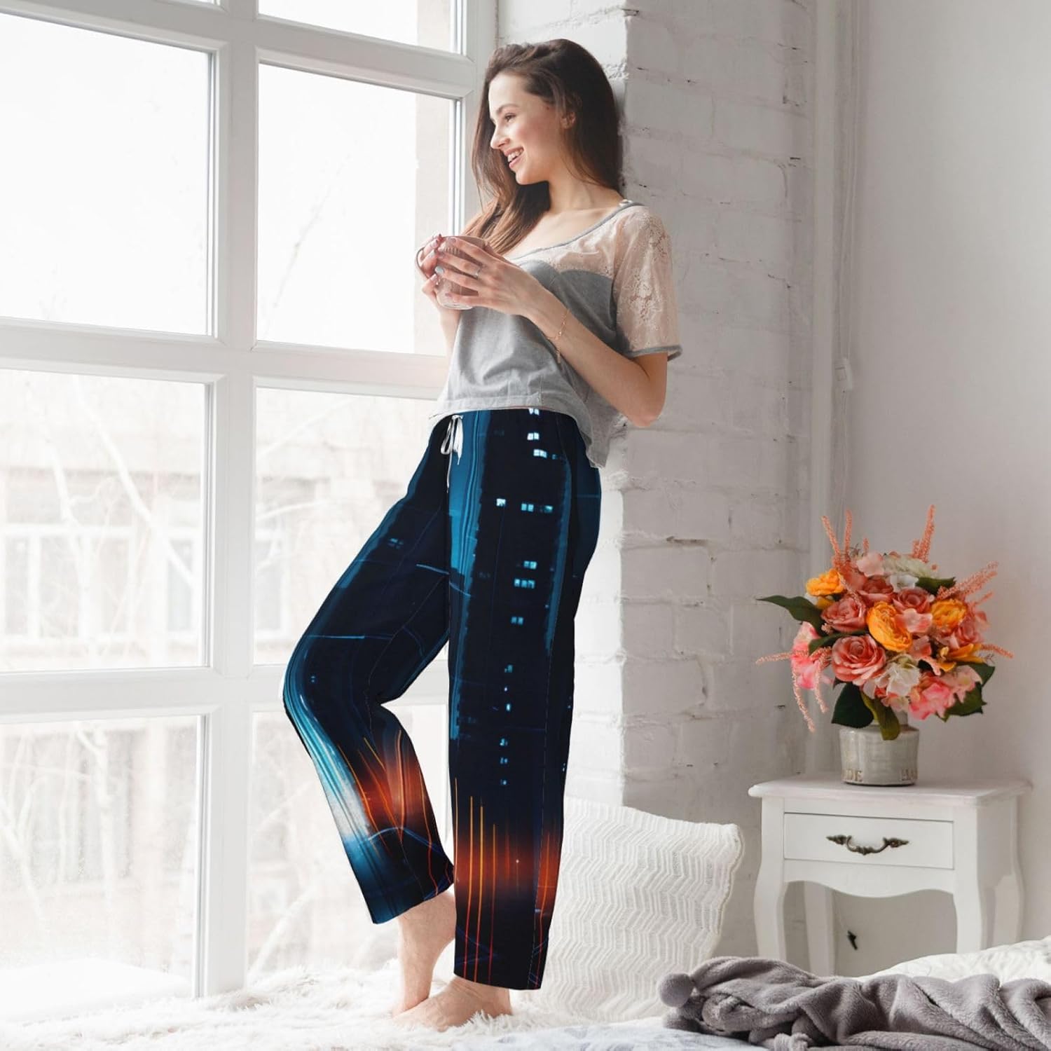 Abstract People2 Print Fashion Cozy Womens Flannel Pajama Pants,Perfect For Christmas And Everyday Wear