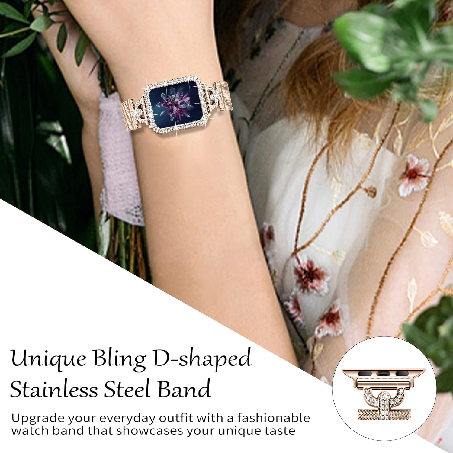 JOYOZY Magnetic Band Compatible with Apple Watch Band 38mm 40mm 41mm 42mm 44mm 45mm 46mm Milanese Strap with Bling Glitter Case Built-in Screen Protector Dressy Stainless Steel iWatch Loop for Women - Image 3