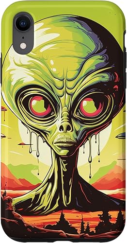 Vista 16 de iPhone 14 Pro Cute Green Alien Head UFO Space Face Alien Case