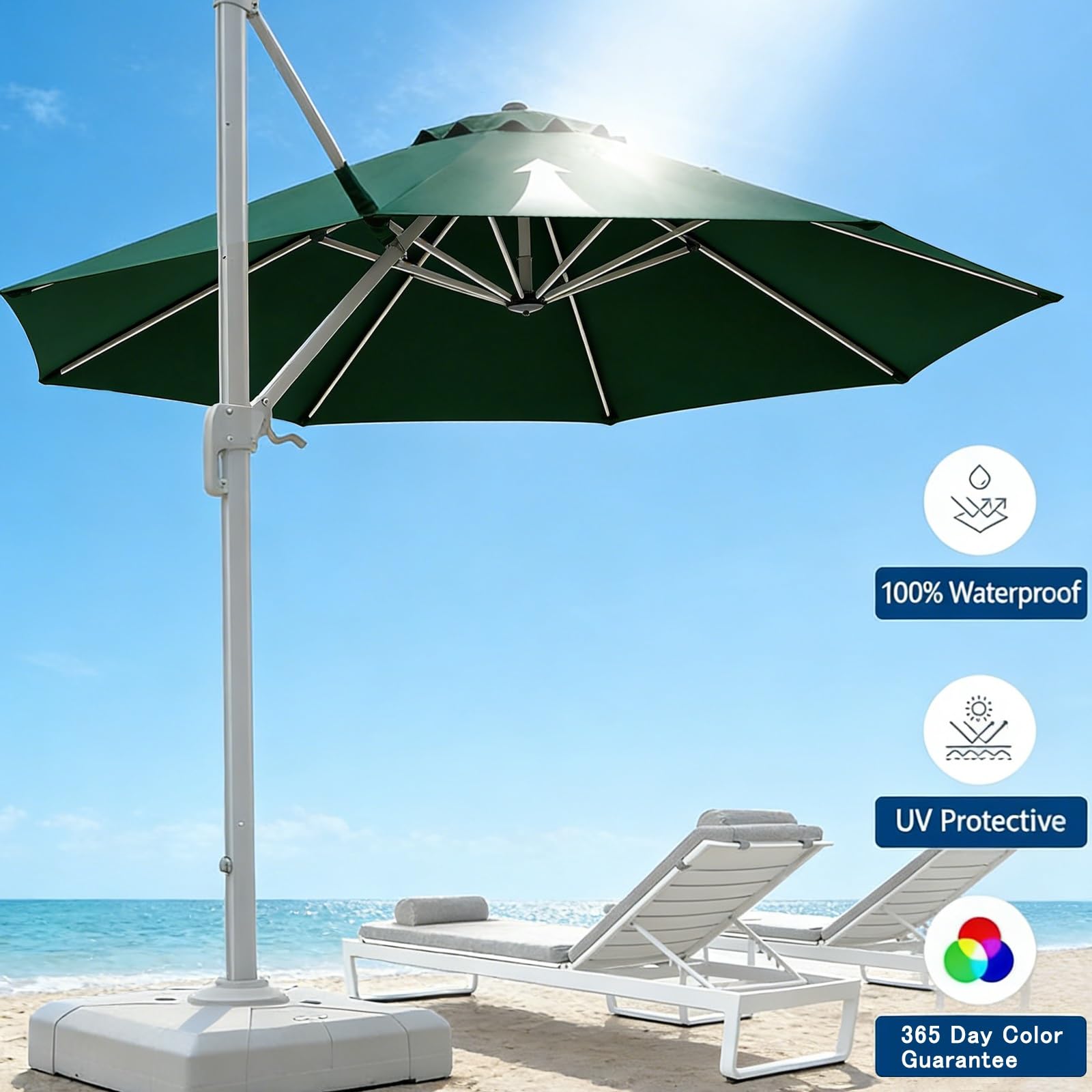 Ersatz-Bezug Für Sonnenschirm 8 Streben 3M 3.5M Rund Ersatz Sonnenschirmbezug UV Sonnenschutz Für Ampelschirm Großer Outdoor Terrassen Garten Ersatzabdeckung(Beige,3m)