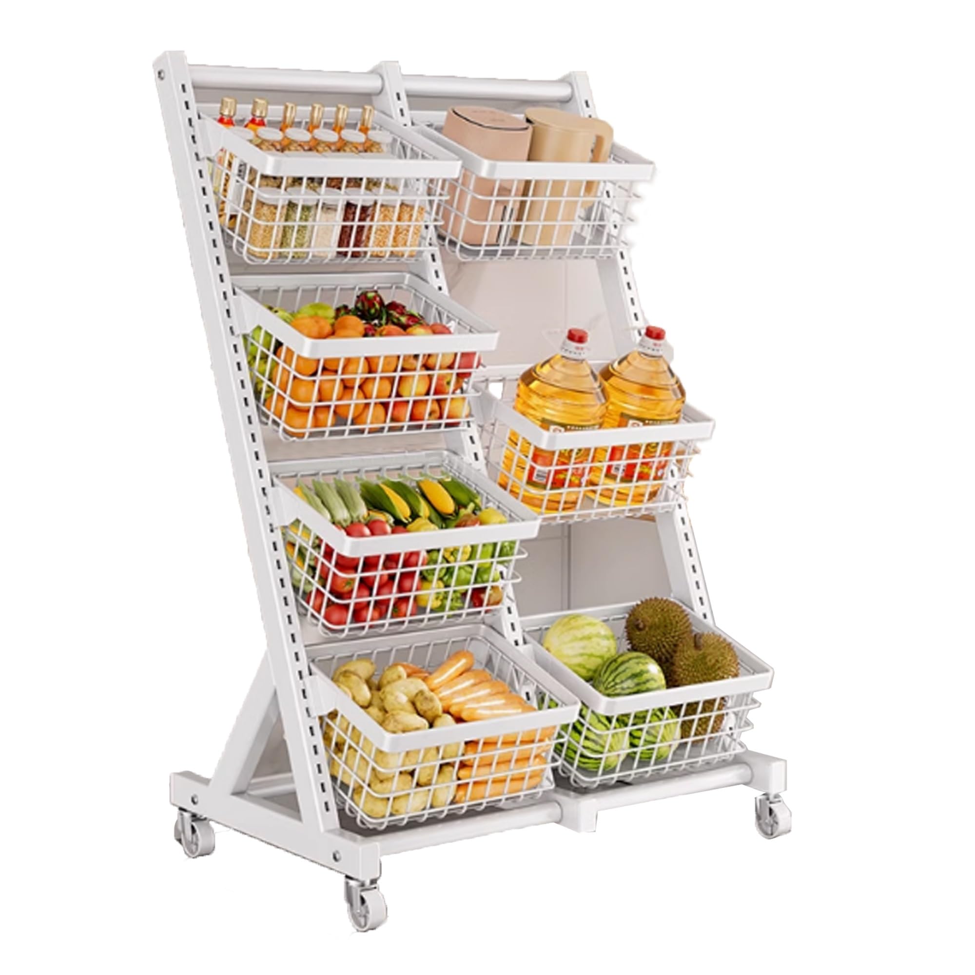 Carrello da cucina multistrato – Floor nding Fruit & Vetable Rack con cestini Sto, versatile nizer domestico, bianco 72,9 x 38,1 cm – Soluzione salvaspazio