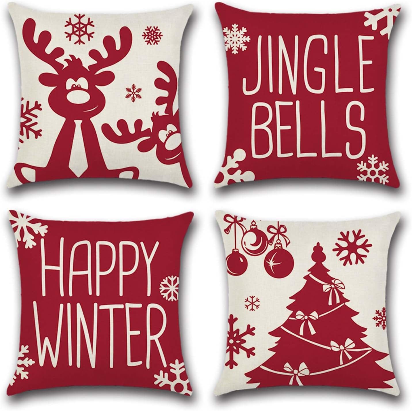 LYNZYM Christmas Pillow Covers 18x18 Set of 4 for Christmas Decorations, Snowman Reindeer Throw Pillow Cases Cushion Cases Winter Decorative Farmhouse for Sofa Couch Living Room Home Decor
