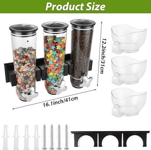Miniatura 2 de JMIATRY Dispensador triple de cereales para montar en la pared con 3 tazas, dispensador de dulces de pared montado en la pared, grandes