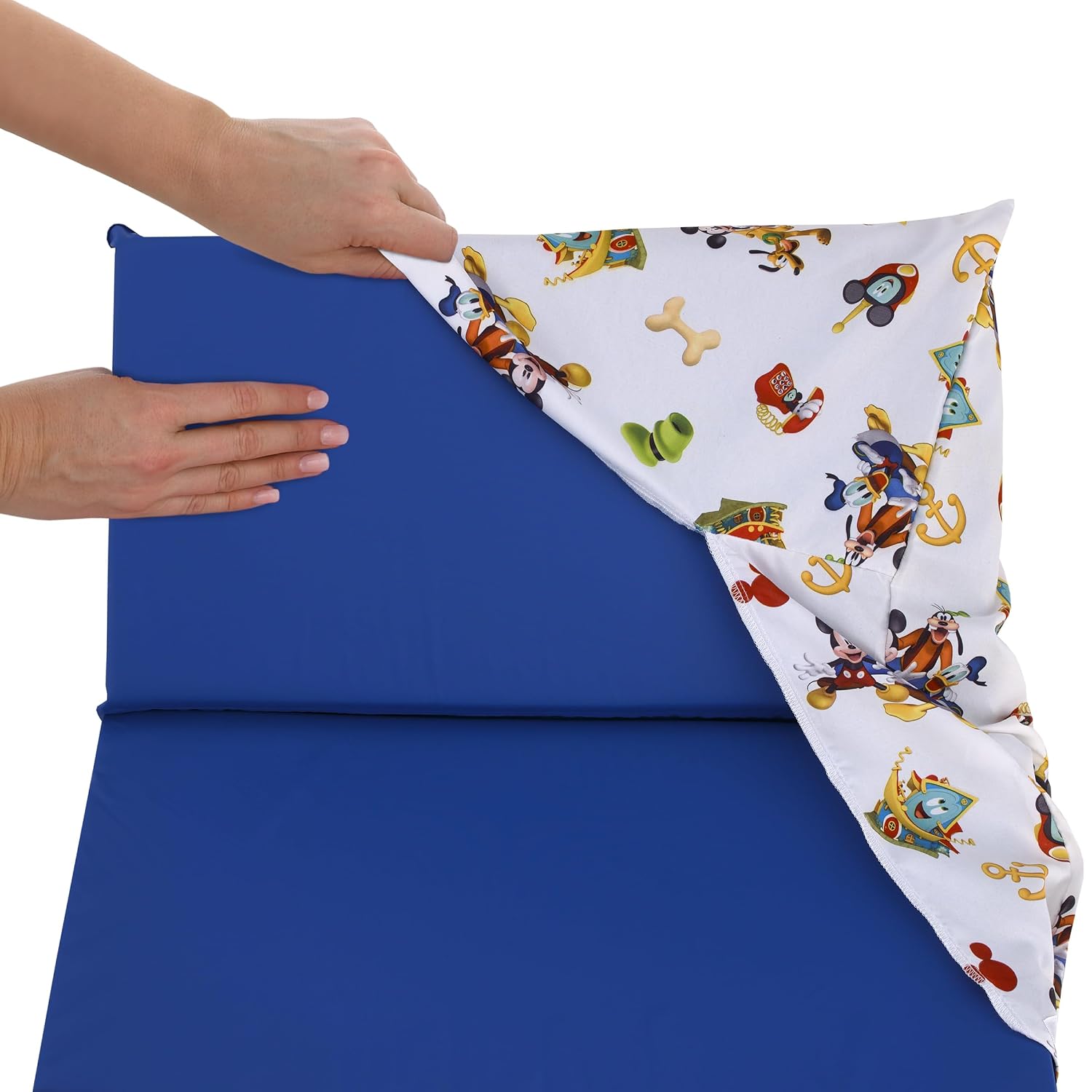NoJo Disney Mickey Mouse Funhouse Crew Blue, Red, Yellow, and White, Funny, Donald Duck, Goofy and Pluto Preschool Nap Pad Sheet