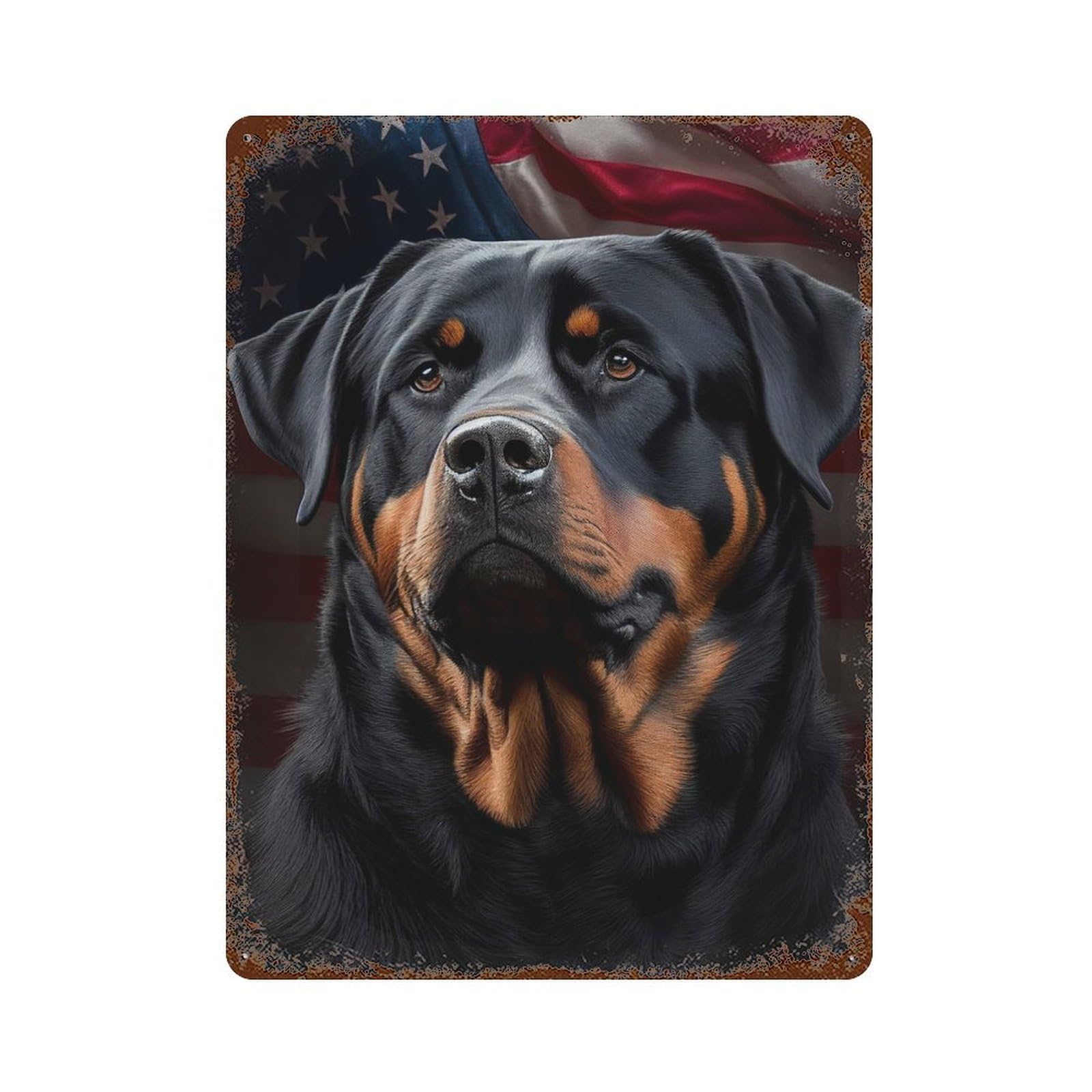Distressed Metal Wall Sign Rottweiler USA Flag 15.7"x11.8", Decorative Metal Wall Art for Farmhouse, Kitchen And Entryway Decor