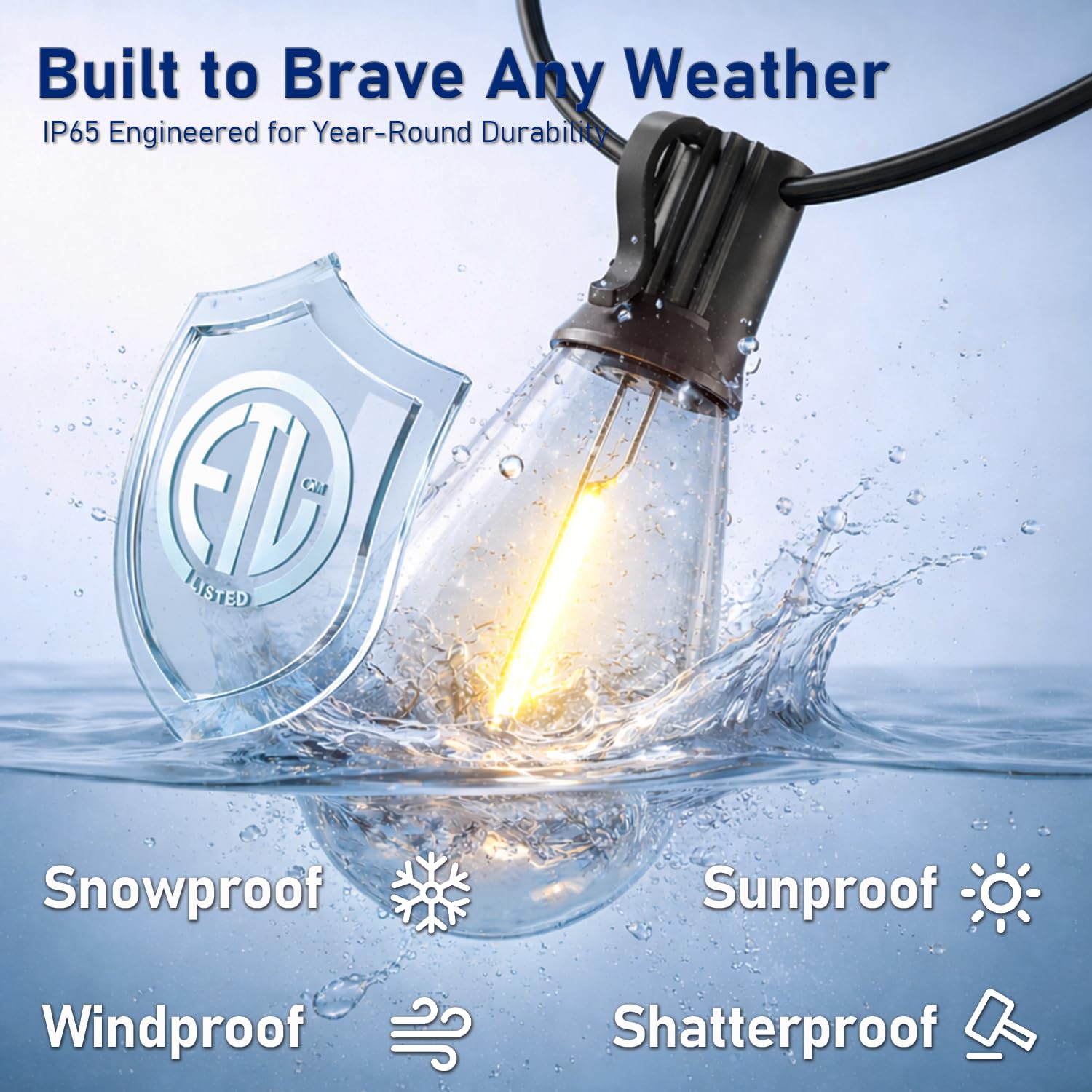 Outdoor String Lights 50FT with 18+1 Shatterproof LED Bulbs, Remote Control Dimmable Patio Lights, Waterproof Hanging Edison Light for Backyard Garden Pergola, Timer & 3 Modes - 4