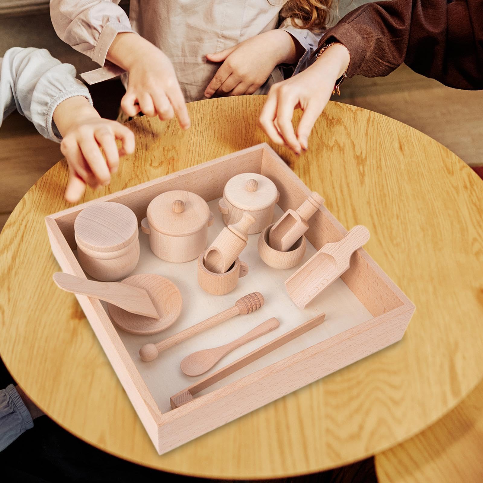 14 Teiliges Sensorisches Spielzeugset Aus Holz, für Kleinkinder | Holzschaufeln Und Zangen, Feinmotorikförderung mit Holzbox