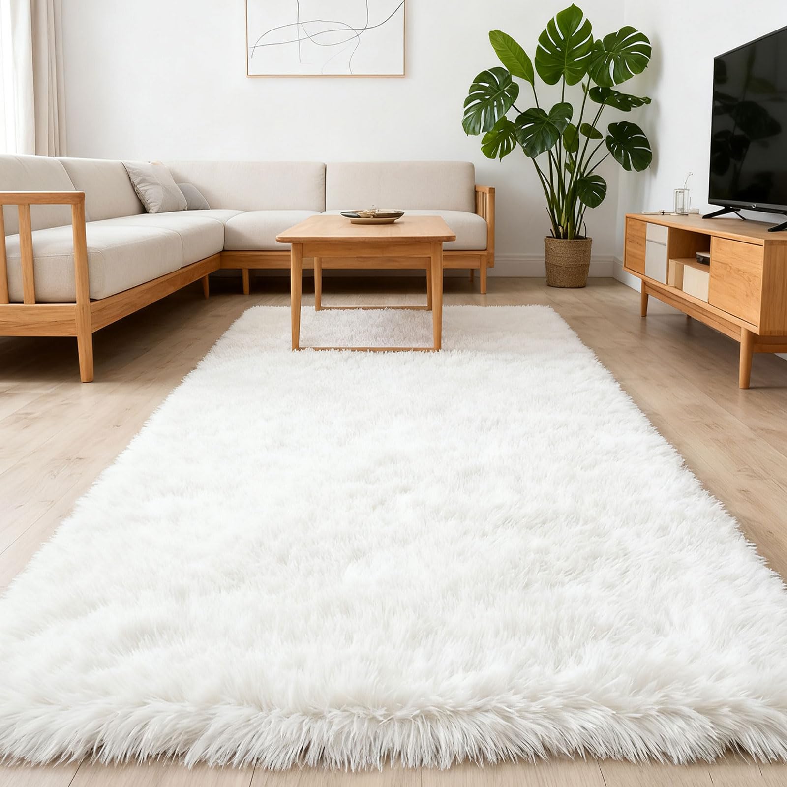 Tapis shaggy doux blanc pour chambre à coucher et salon chaleureux