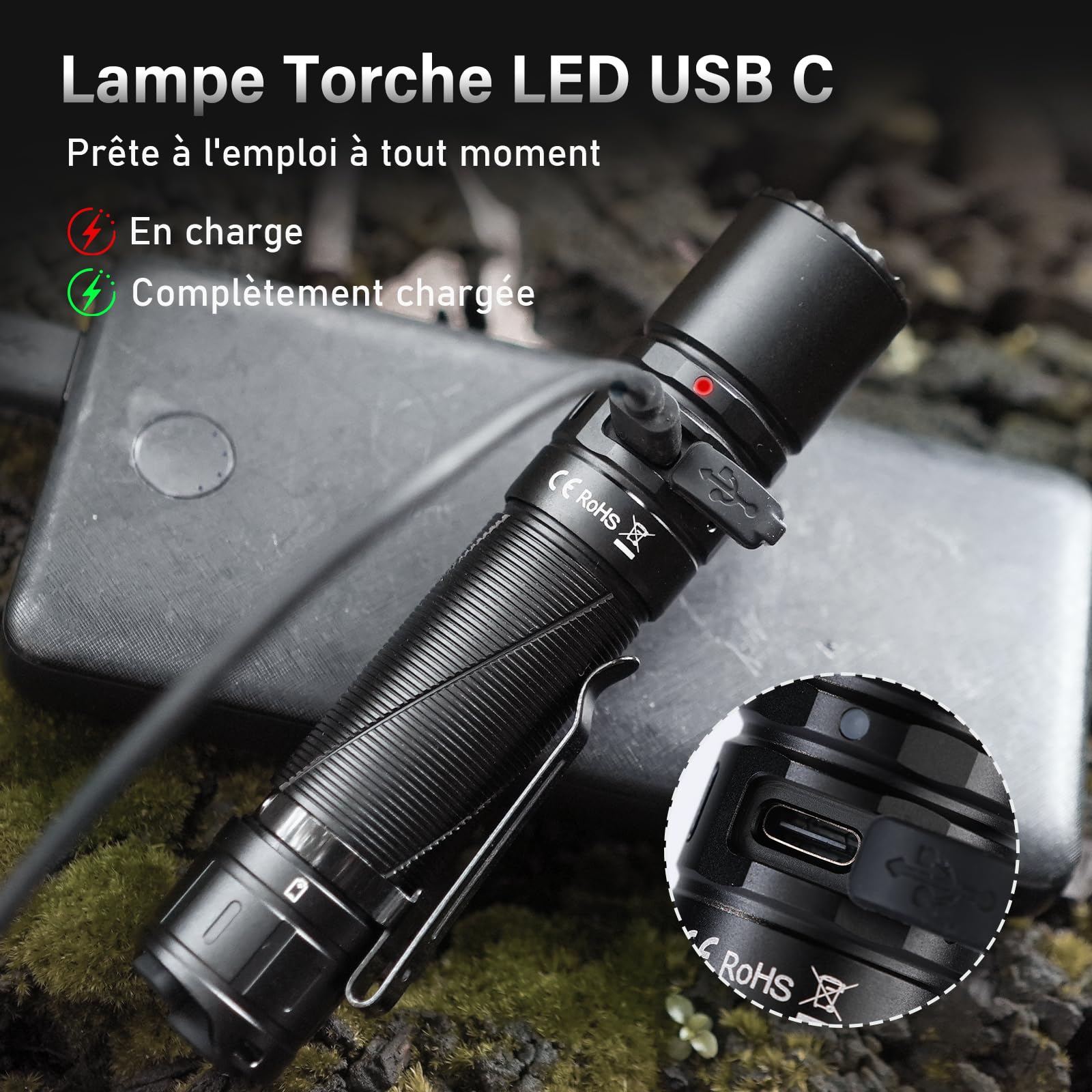 Sofirn SK30 Lampe Torche LED Rechargeable USB C 3000 Lumens Lampe Torche Tactique Ultra-lumineuse avec 6 Modes d'éclairage, portée maximale de 392M, avec batterie pour EDC Urgences Recherche Extérieur