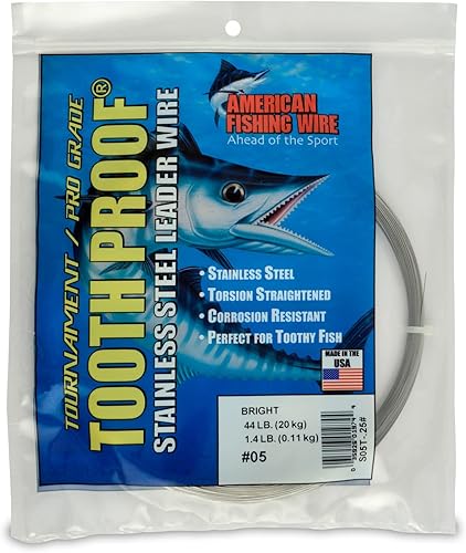 Miniatura 30 de AFW Alambre duro de acero inoxidable a prueba de dientes, brillante y camuflaje para tiburón, barracuda, caballa real, Wahoo, protección contra
