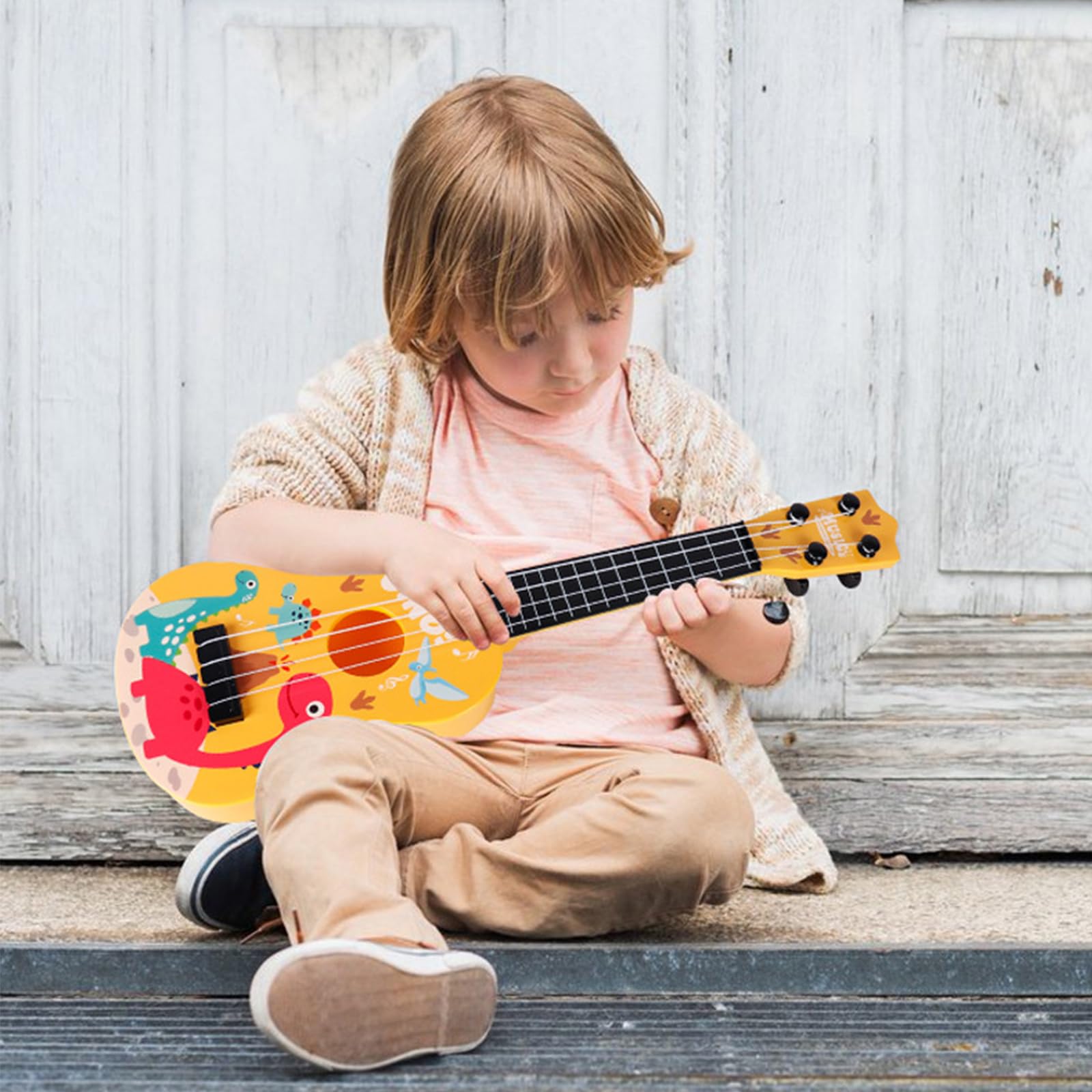 2 Años Ukelele De Juguete Para Niños - 41 Cm, 4 Cuerdas Ajustables, Colores Amarillo Y Rosa Guitarra Infantil