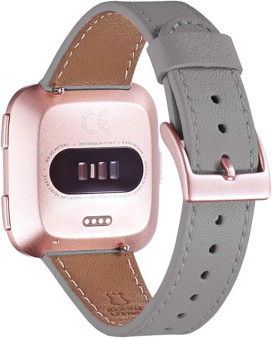 Buy WFEAGL Strap Compatible For Fitbit Versa Strap, Leather Band  Replacement Strap Compatible with Fitbit Versa/Fitbit Versa 2/Versa  Lite/Versa SE Fitness Smart Watch (Grey Band+RoseGold Buckle Online in  Indonesia. B07HDZY9QL