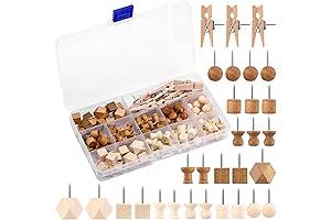 114 Pcs Wood Pins - Decorative Wooden Head Pins in 2 Colors & 7 Types
