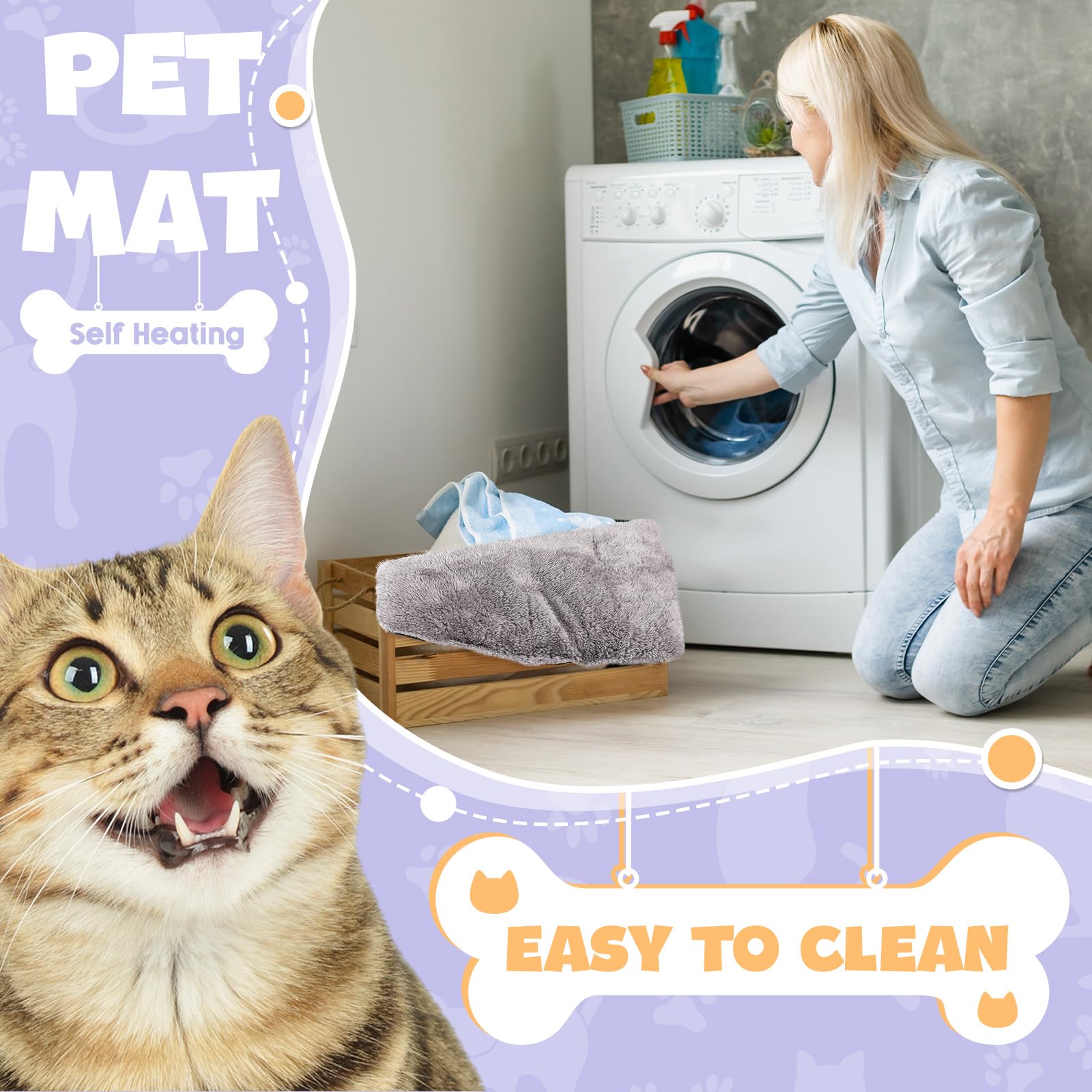 Selbstwärmende Katzenbett-Matte, selbstheizend, extra thermisch, für Katzen und Hunde, 35,6 x 49,5 cm, reflektierend, waschbar, Haustier-Heizkissen für Käfig, drinnen und draußen, 4 Stück