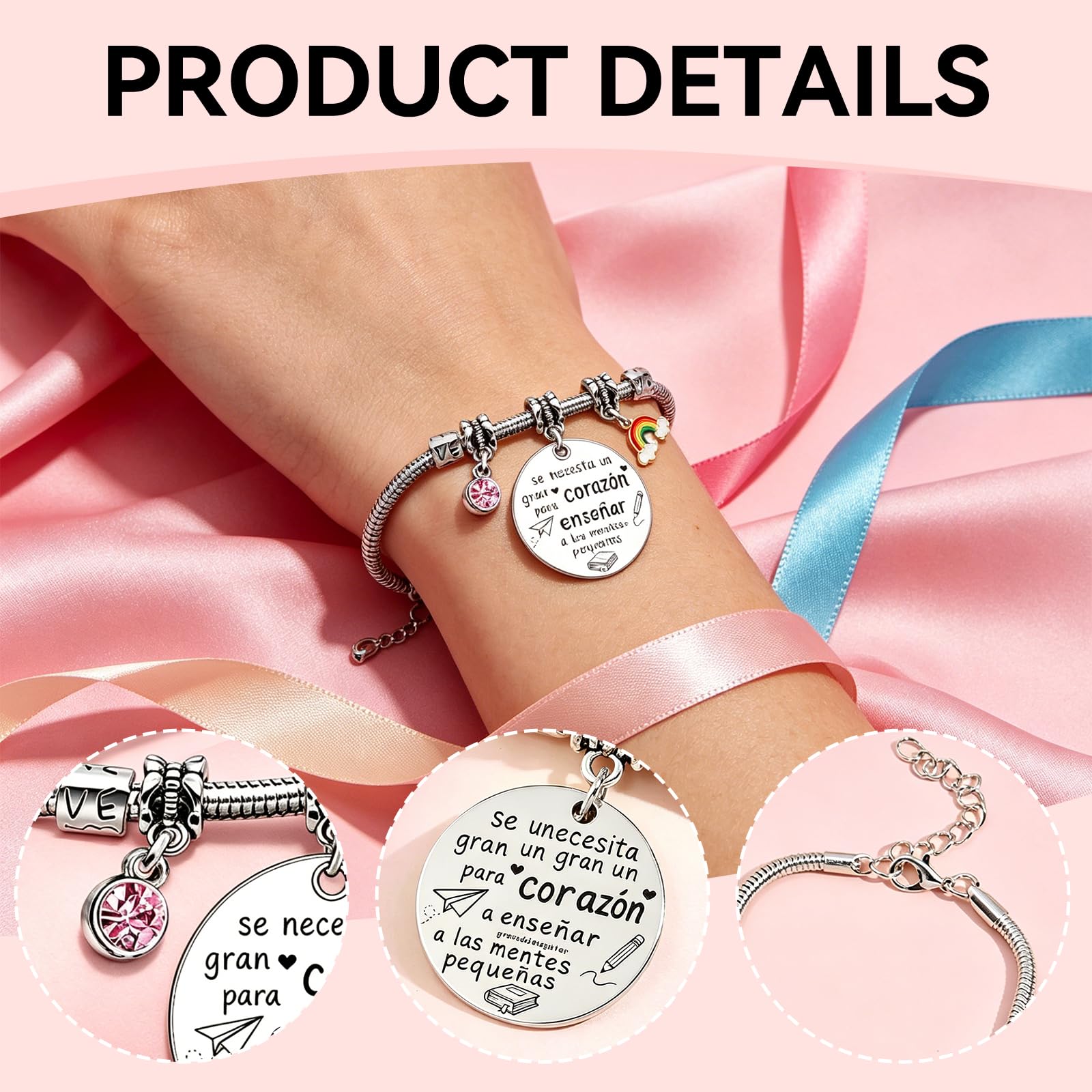Pulsera ajustable con colgante grabado regalo profesora infantil