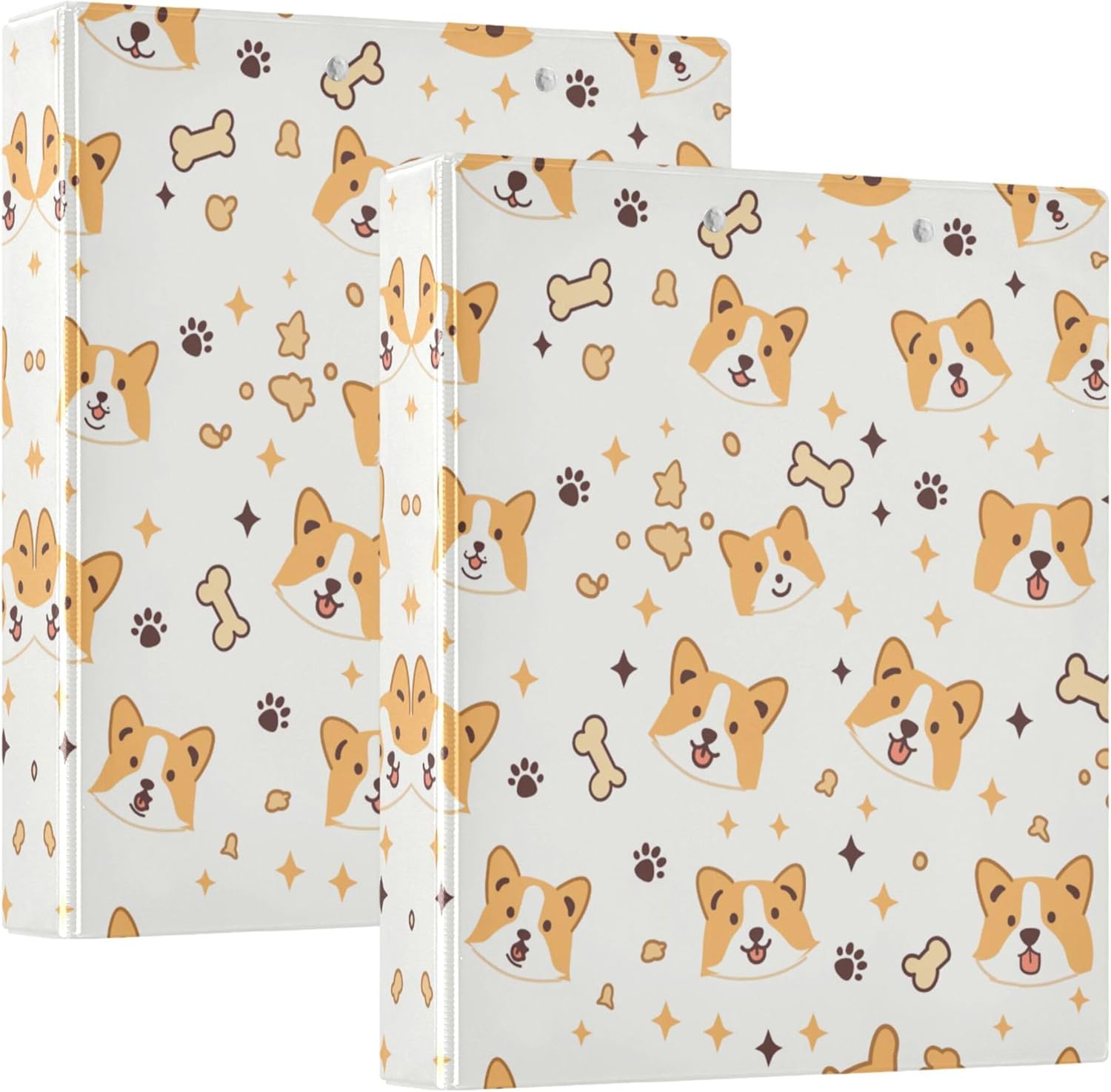 Cute Dog Face 3 Ring Binders, 1.5” Round Ring Binders with Clipboard - Letter Size, 3 Interior PVC Clear Pockets & Anti-Slip Clip for Office School Supplies, 2PCS