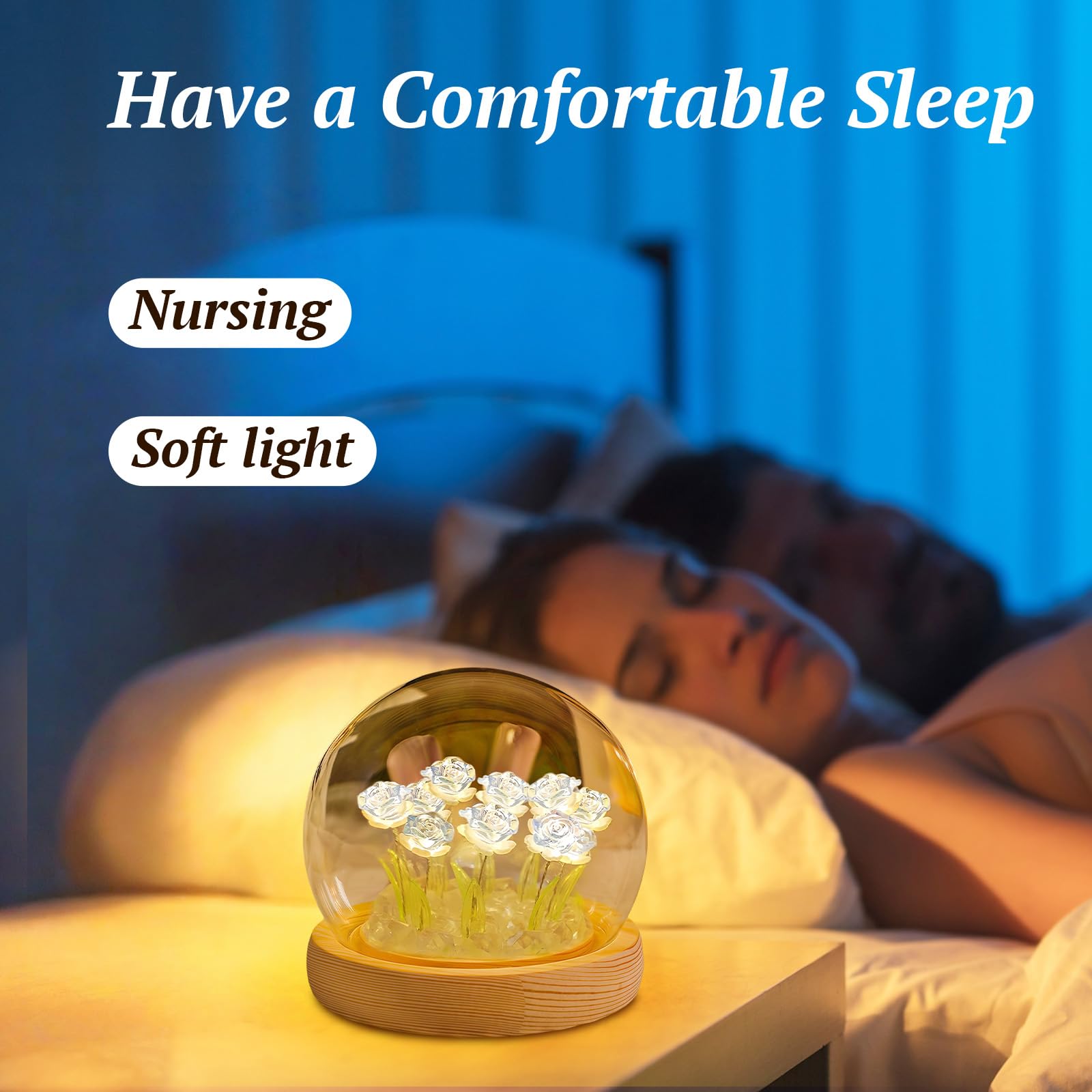 AWSOLAR Blue Rose Lamp, Forever Rose Lights, Flower Lamp, Light up Rose Gift, Rose, Blue - Image 4