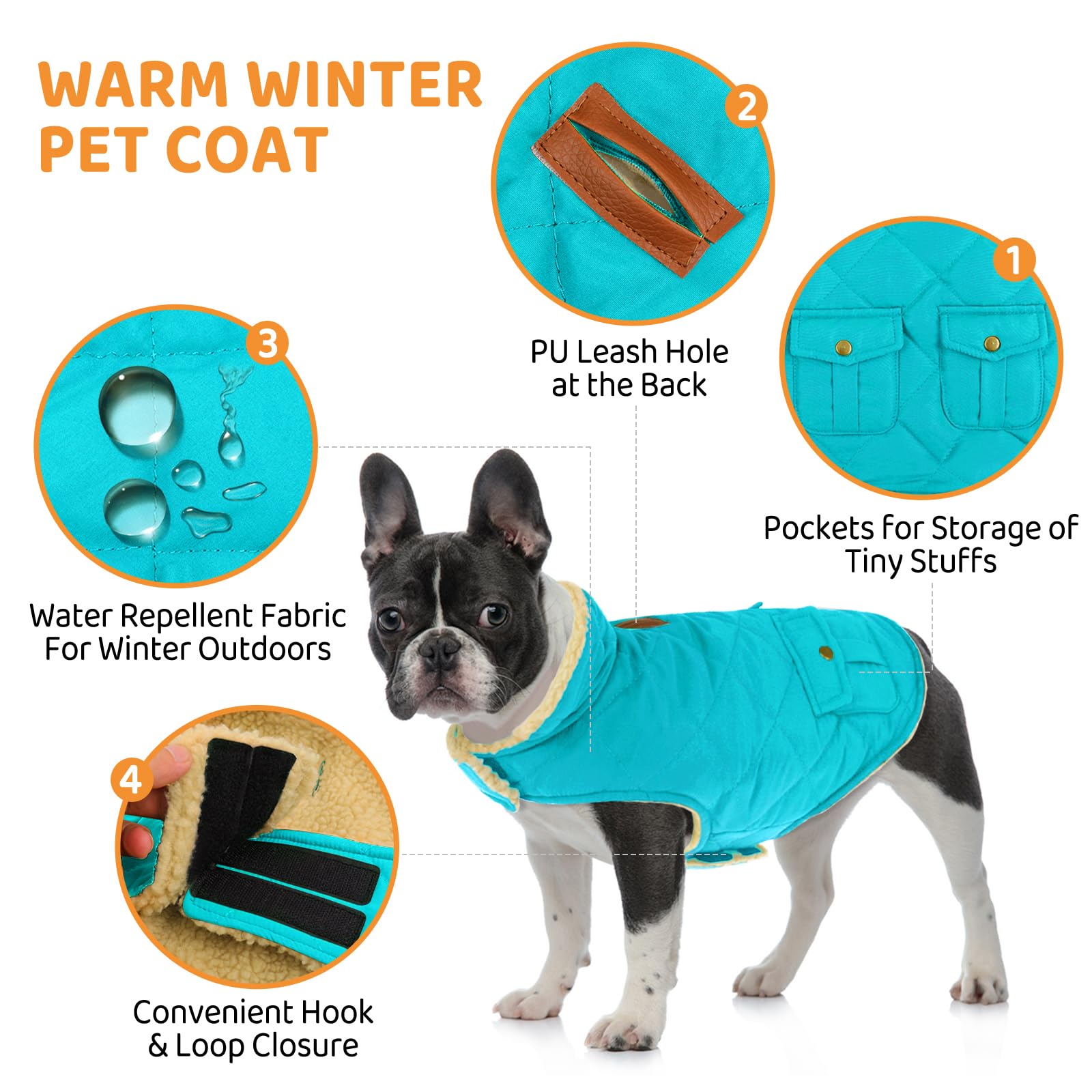 Queenmore Cappotto caldo per cani, piumino per cani, per la stagione fredda, trapuntatura, invernale, ultra spesso, foderato in pile felpato, vestiti per animali domestici, con tasche portaoggetti