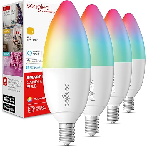 Sengled Zigbee Smart Candelabra Bulbs, Hub Required, Dimmable Multicolor E12 LED Candle Light Bulb Work with Alexa Echo(4th Gen), Echo Plus, Google/SmartThings, Voice/APP Control, 450 LM/40W Eqv. 4PK