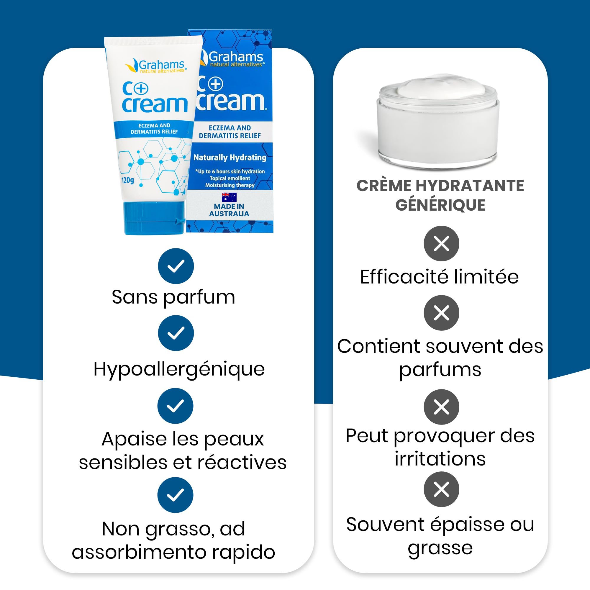 Grahams Natural C+ Cream - Crème Pour Peaux Sèches, Démangeantes, Rouges et à Tendance Eczémateuse - Au Miel de Manuka et au Calendula - Sans Stéroïdes, Non Grasse, Convient aux Peaux Sensibles, 120g