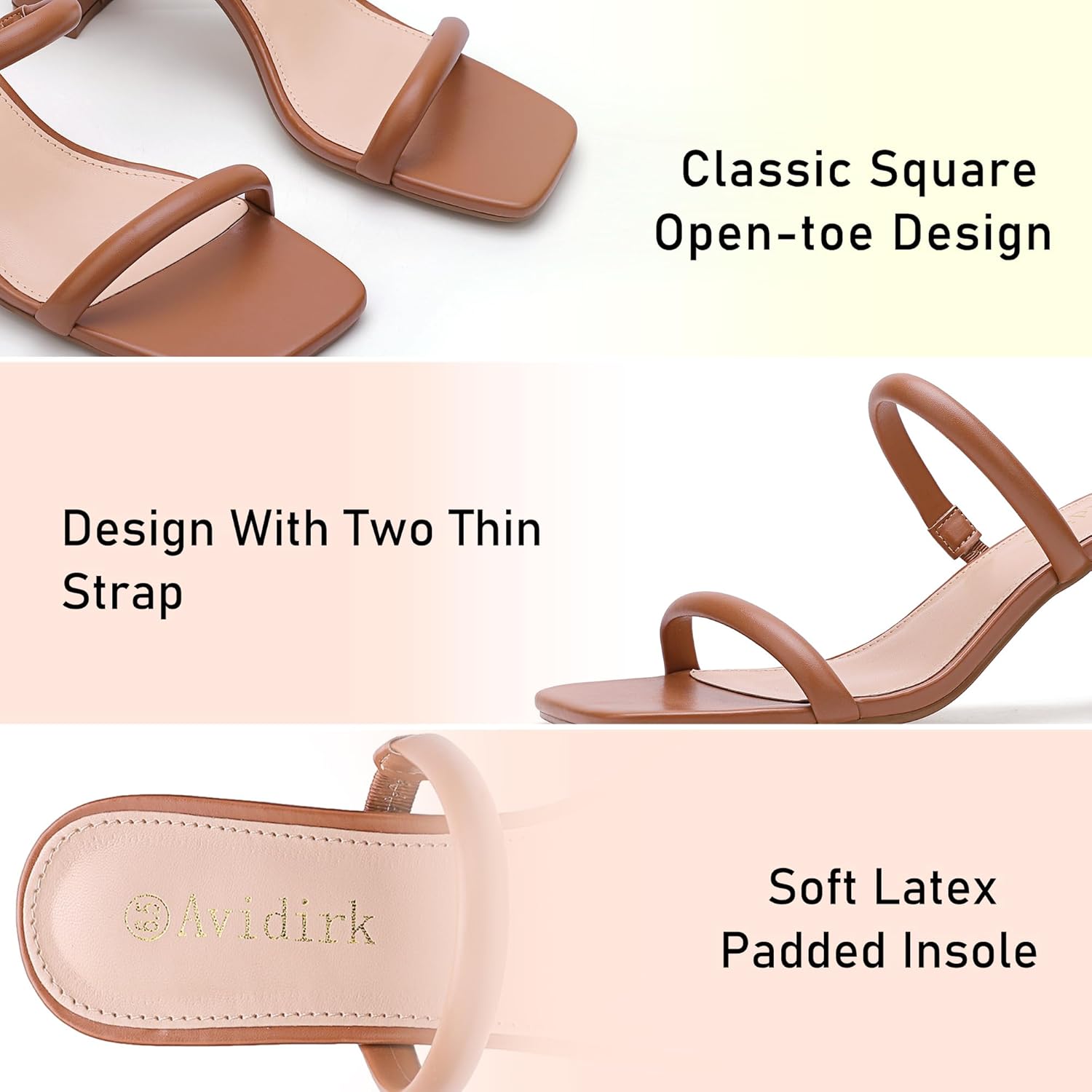 Women's Square Open Toe Heeled Sandals Two Strap Mules Slip On Block Chunky Mid Heels Sandals - Image 5