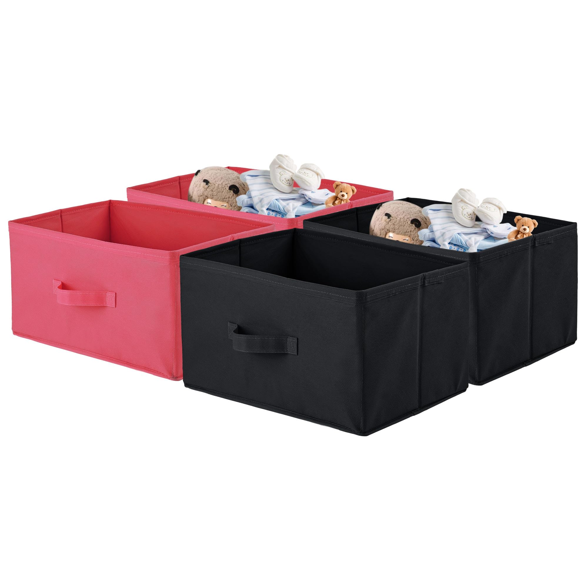 Kuber Industries Pack of 4 Rectangle Foldable & Multipurpose Wardrobe Storage Organizer for Home | Cupboard/Closet Organiser Storage Box for Clothes & Toys | Pink & Black